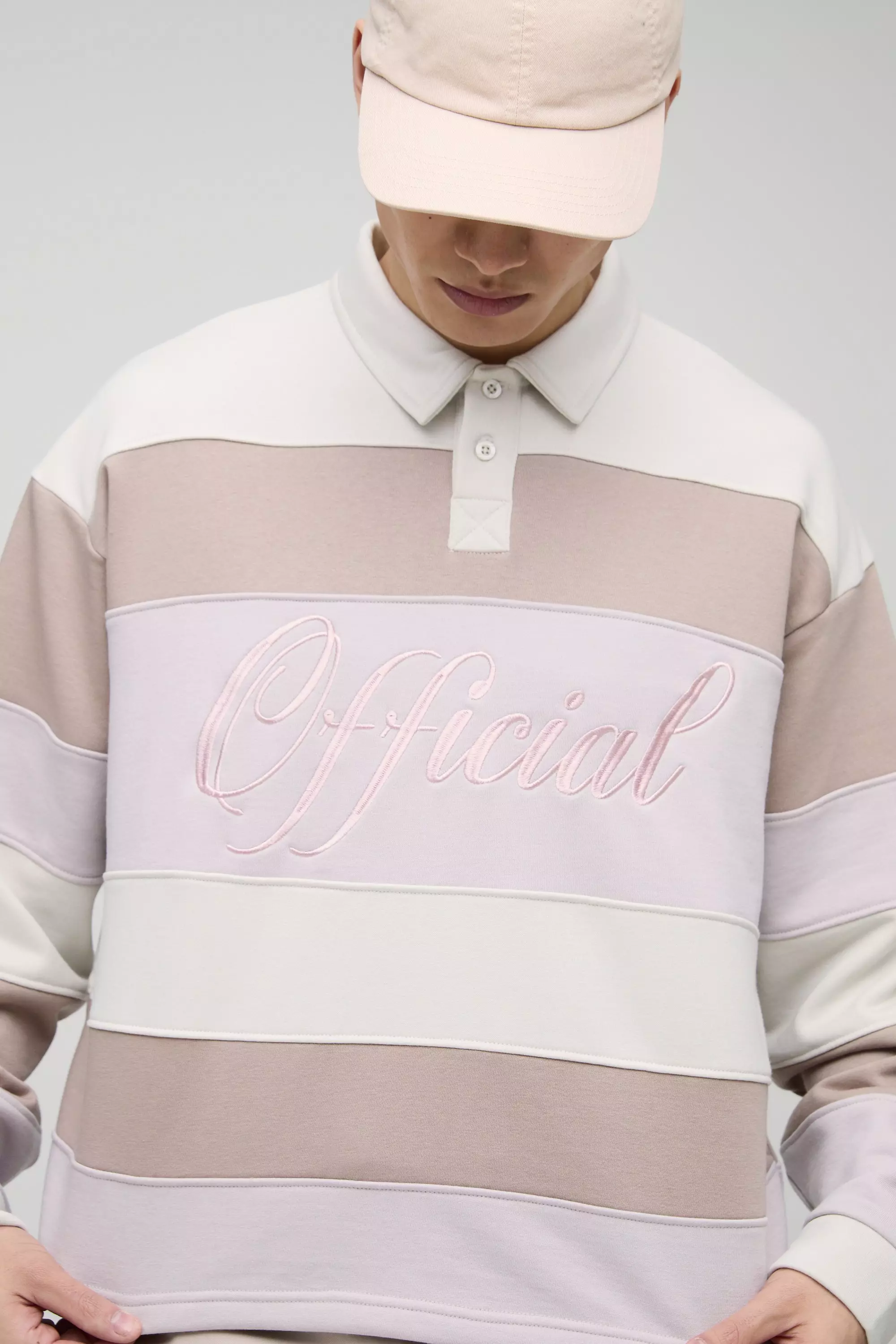Oversized Boxy Stripe Embroidered Rugby Polo | boohooMAN USA