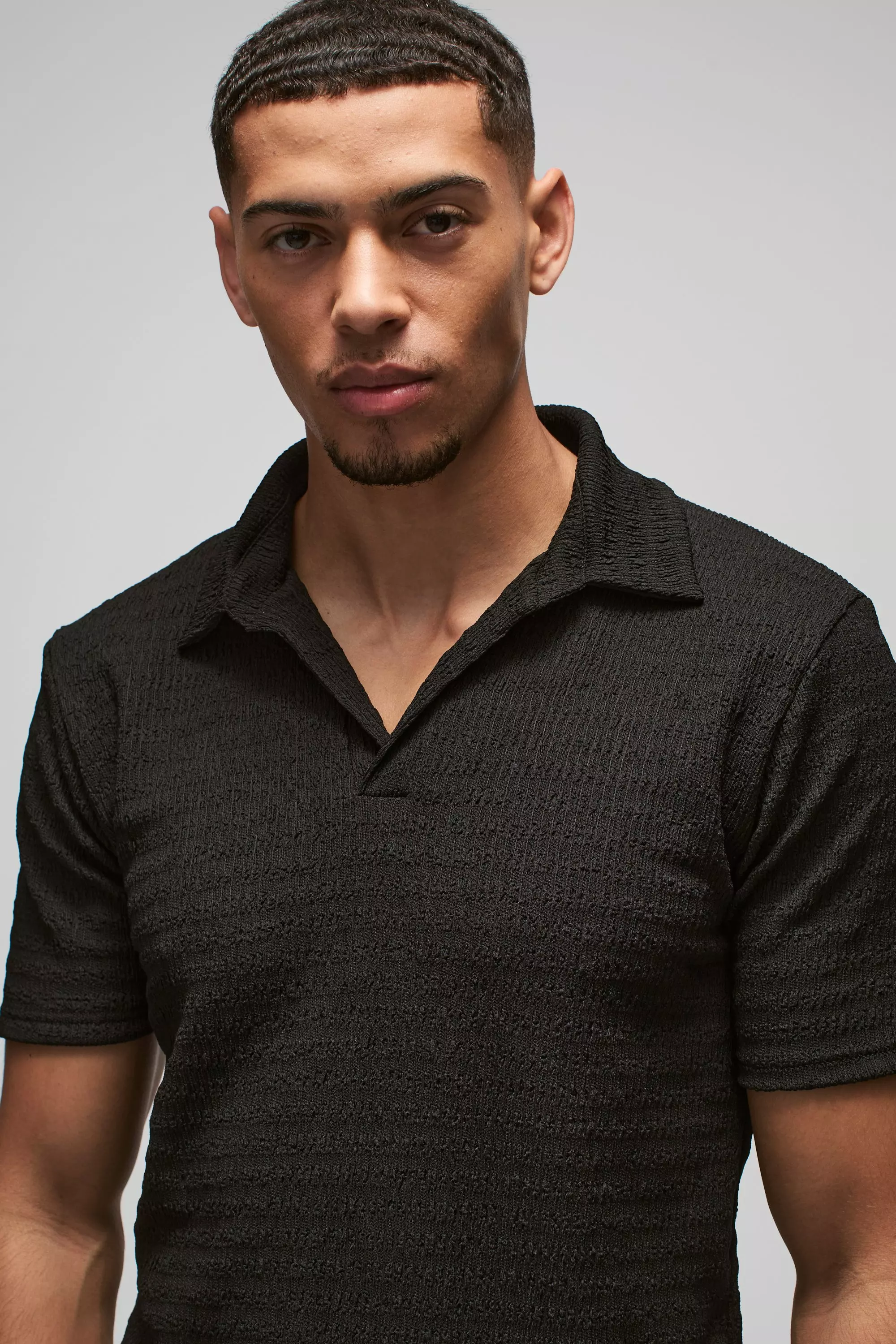 Black Slim Textured Revere Polo alternative image