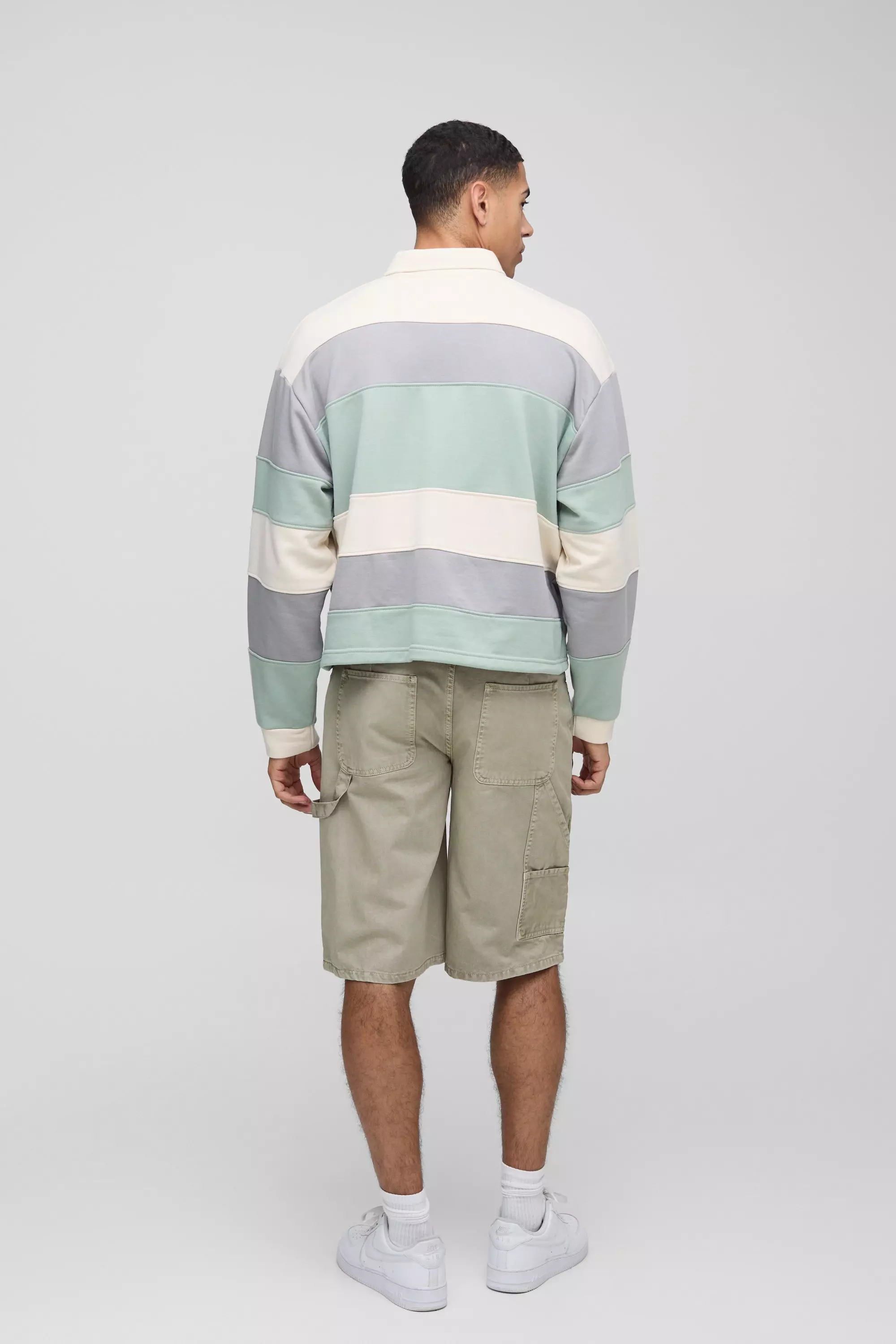 Sage Oversized Boxy Stripe Embroidered Rugby Polo alternative image