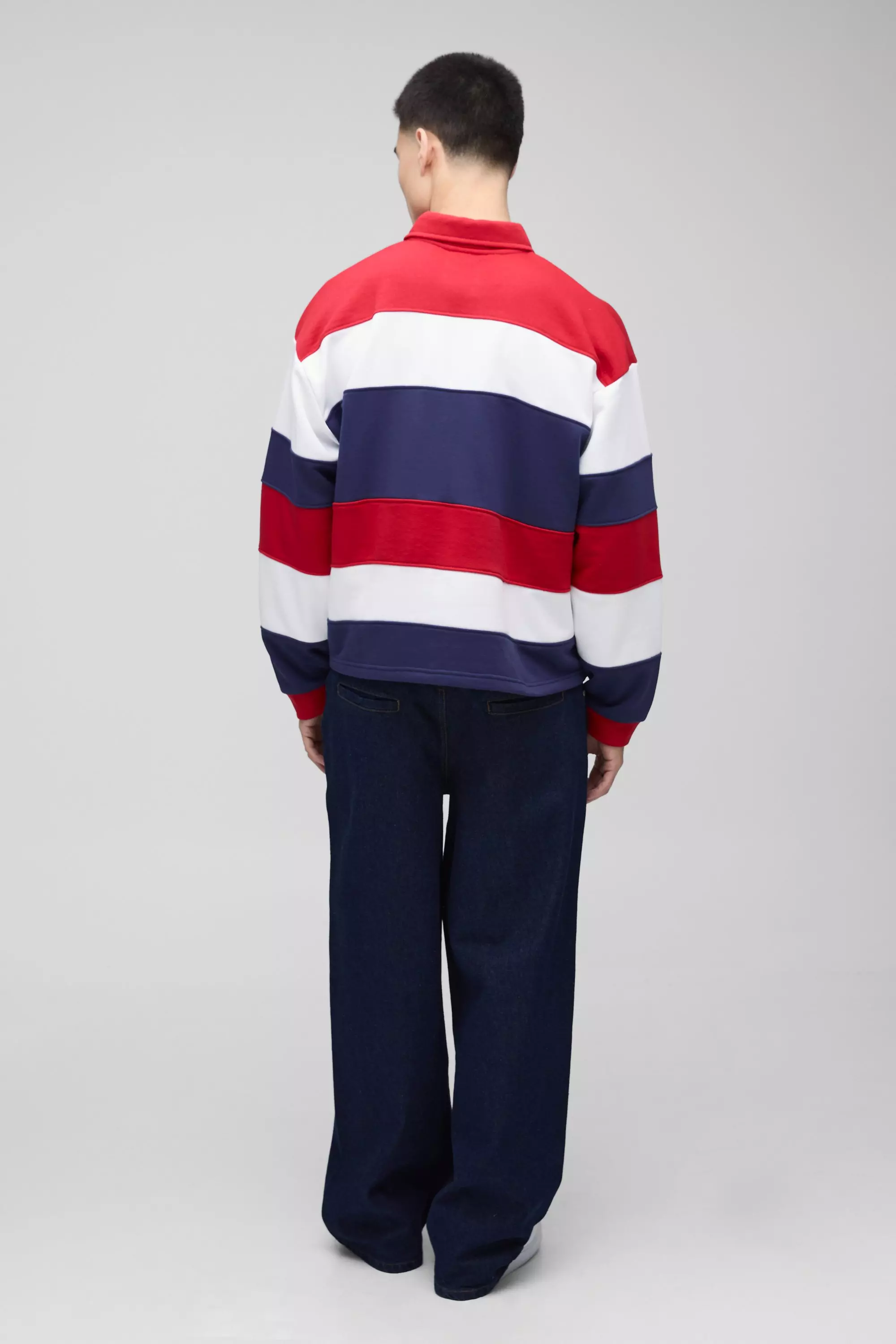 Red Oversized Boxy Stripe Embroidered Rugby Polo  alternative image