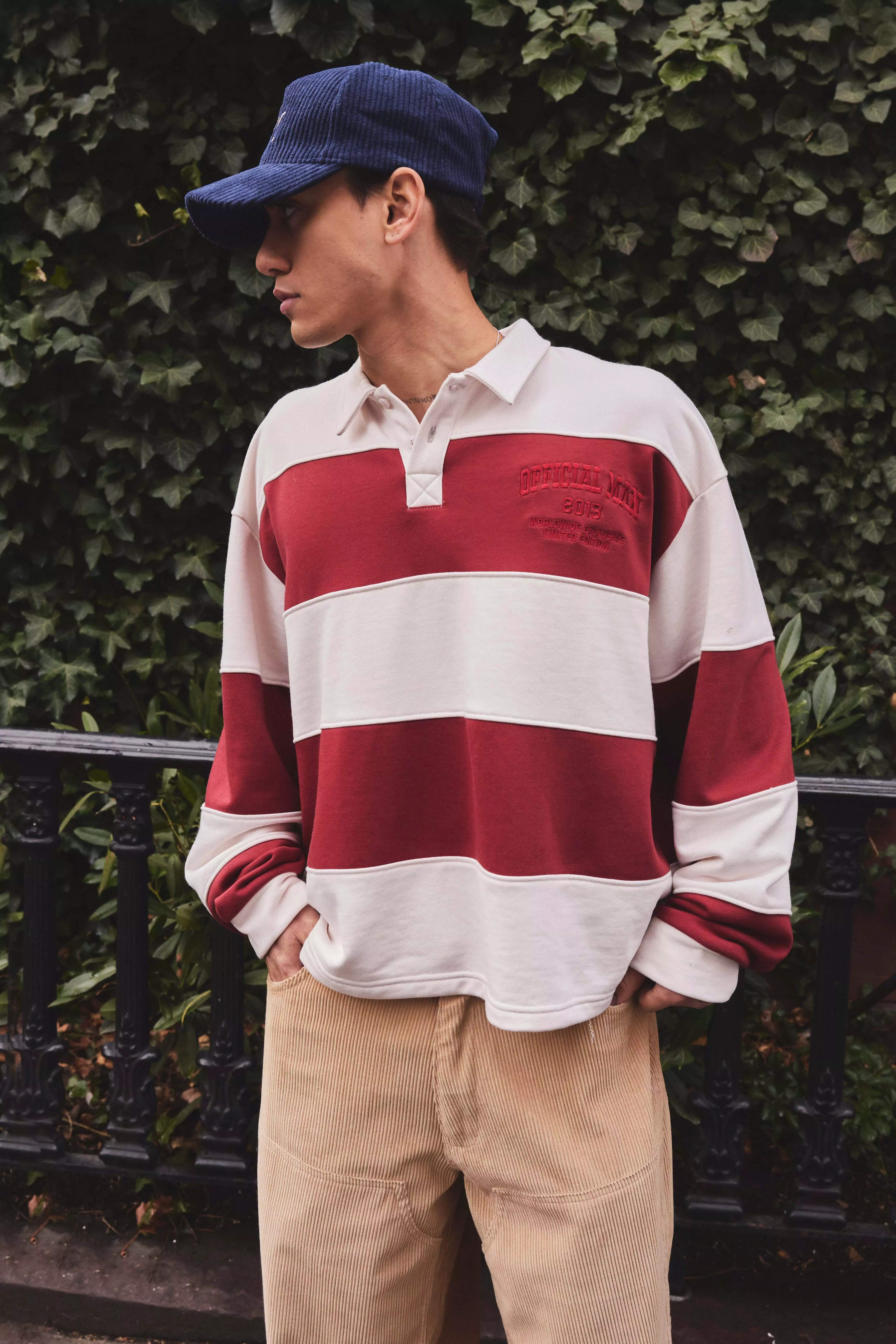 Kastiges gestreiftes Oversize Polo-Sweatshirt, Pink alternatives Bild