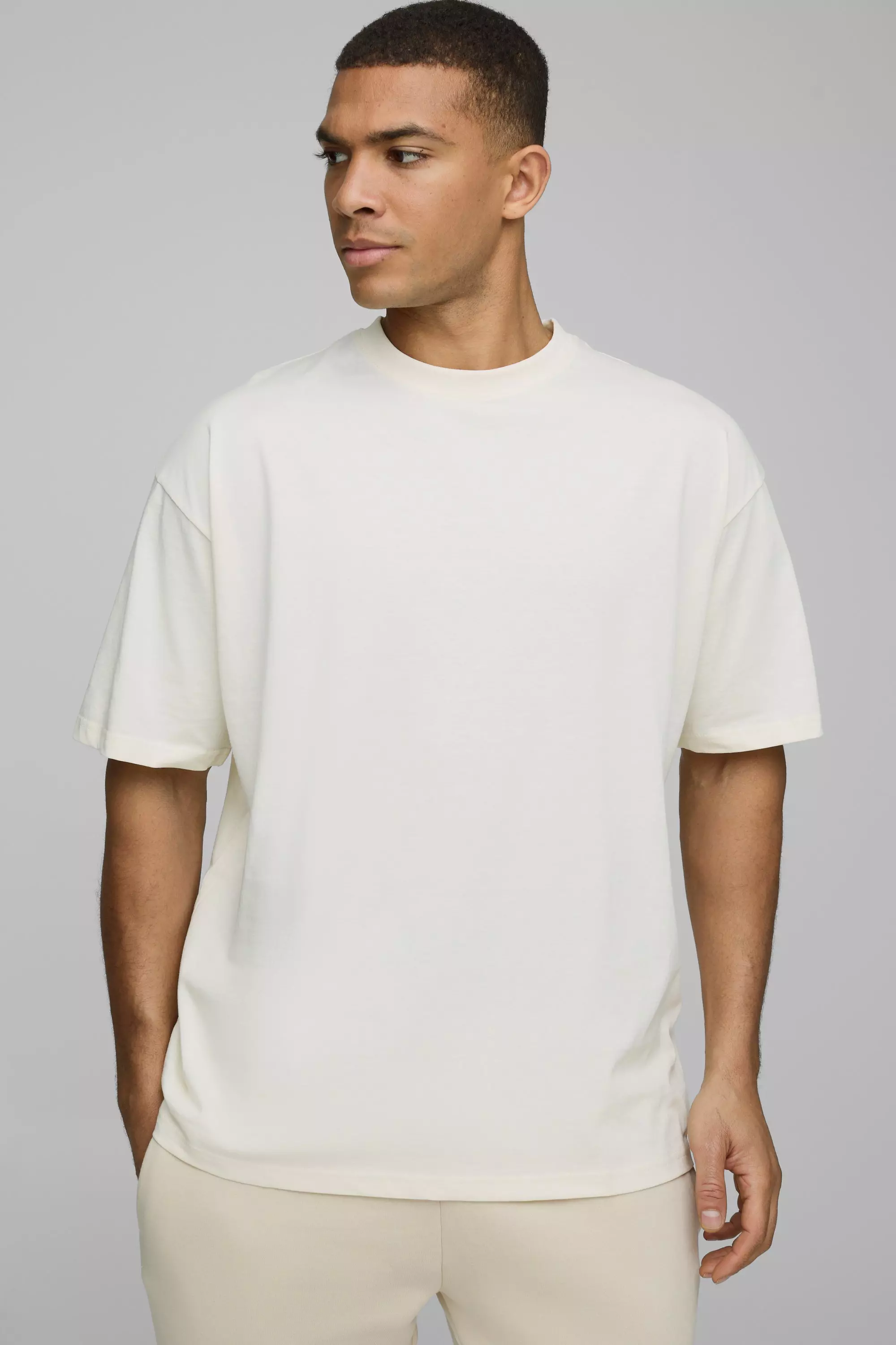 Ecru Oversized Basic T-Shirt Met Crewneck alternatieve afbeelding