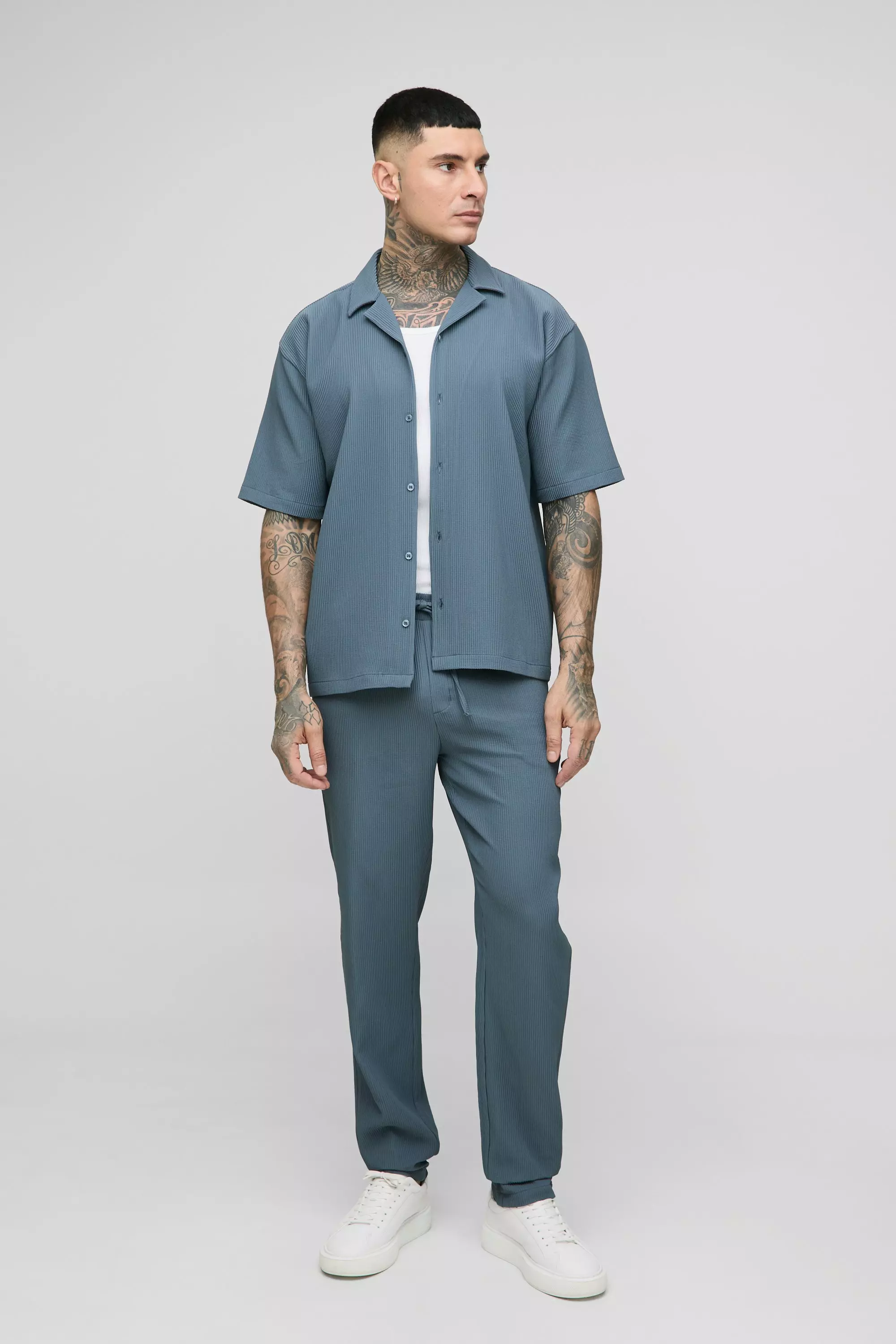 Set Tall camicia a pieghe & pantaloni, Slate immagine alternativa