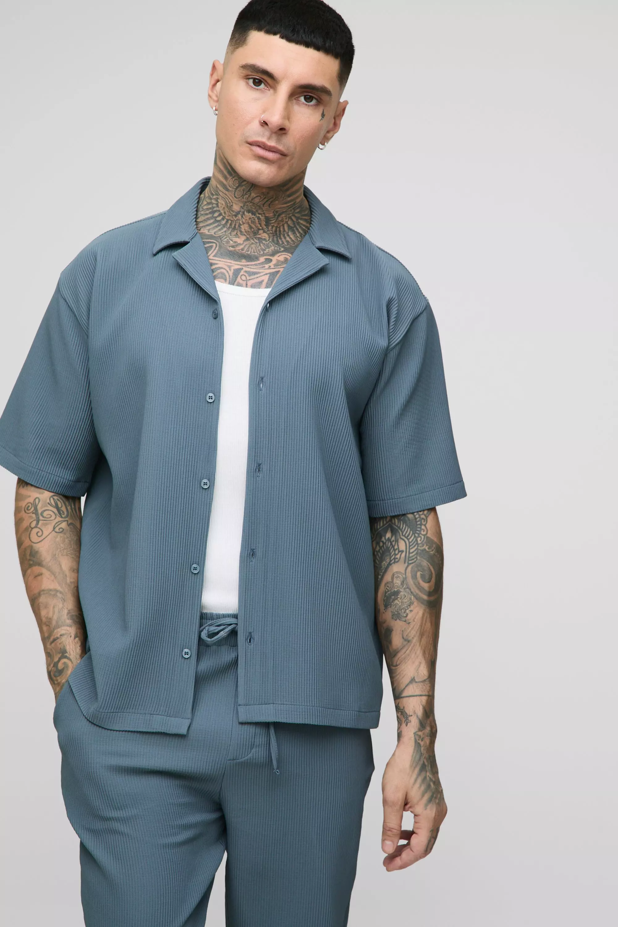 Set Tall camicia a pieghe & pantaloni, Slate immagine alternativa