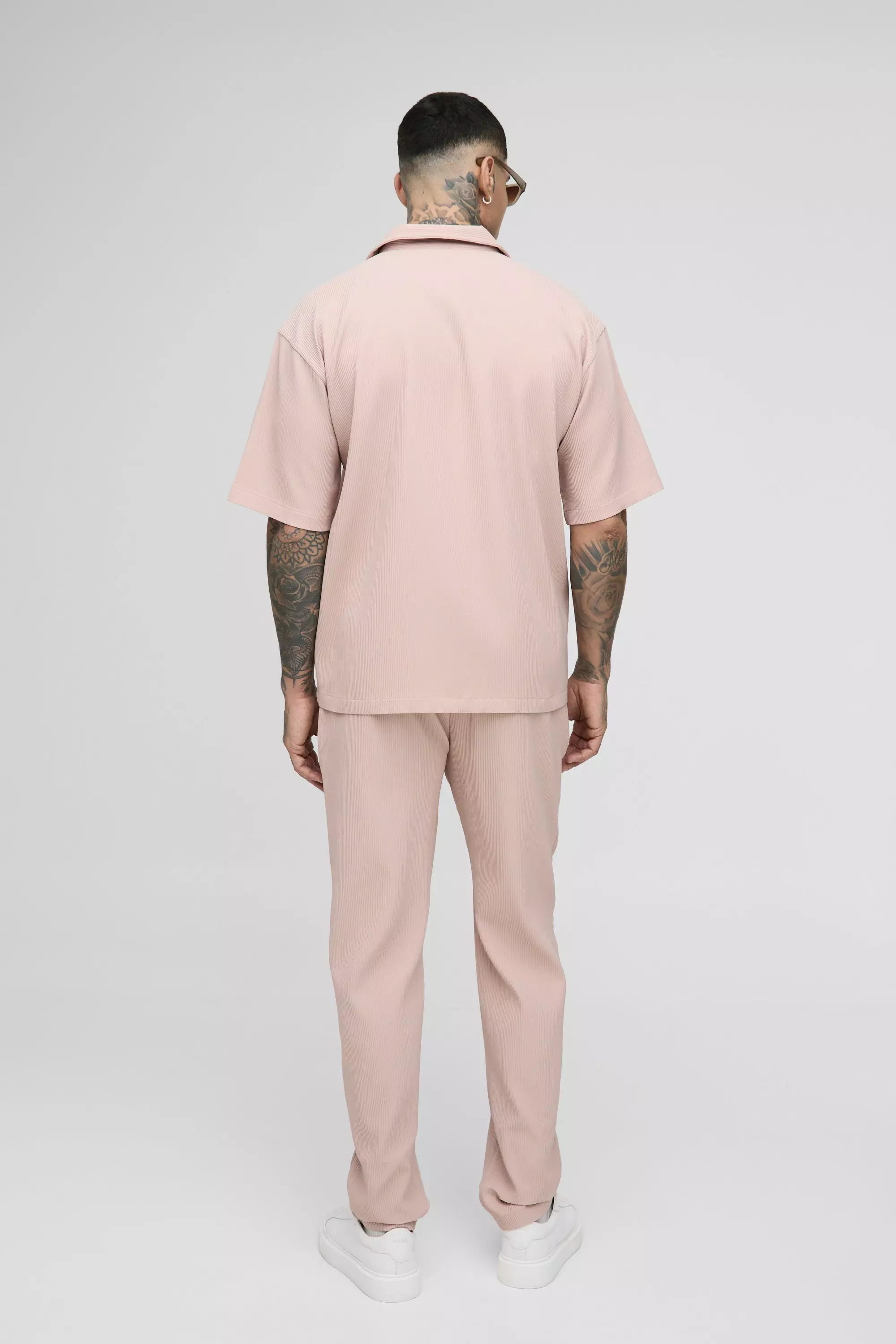 Taupe Tall Pleated Oversized Shirt & Pants Set alternative image
