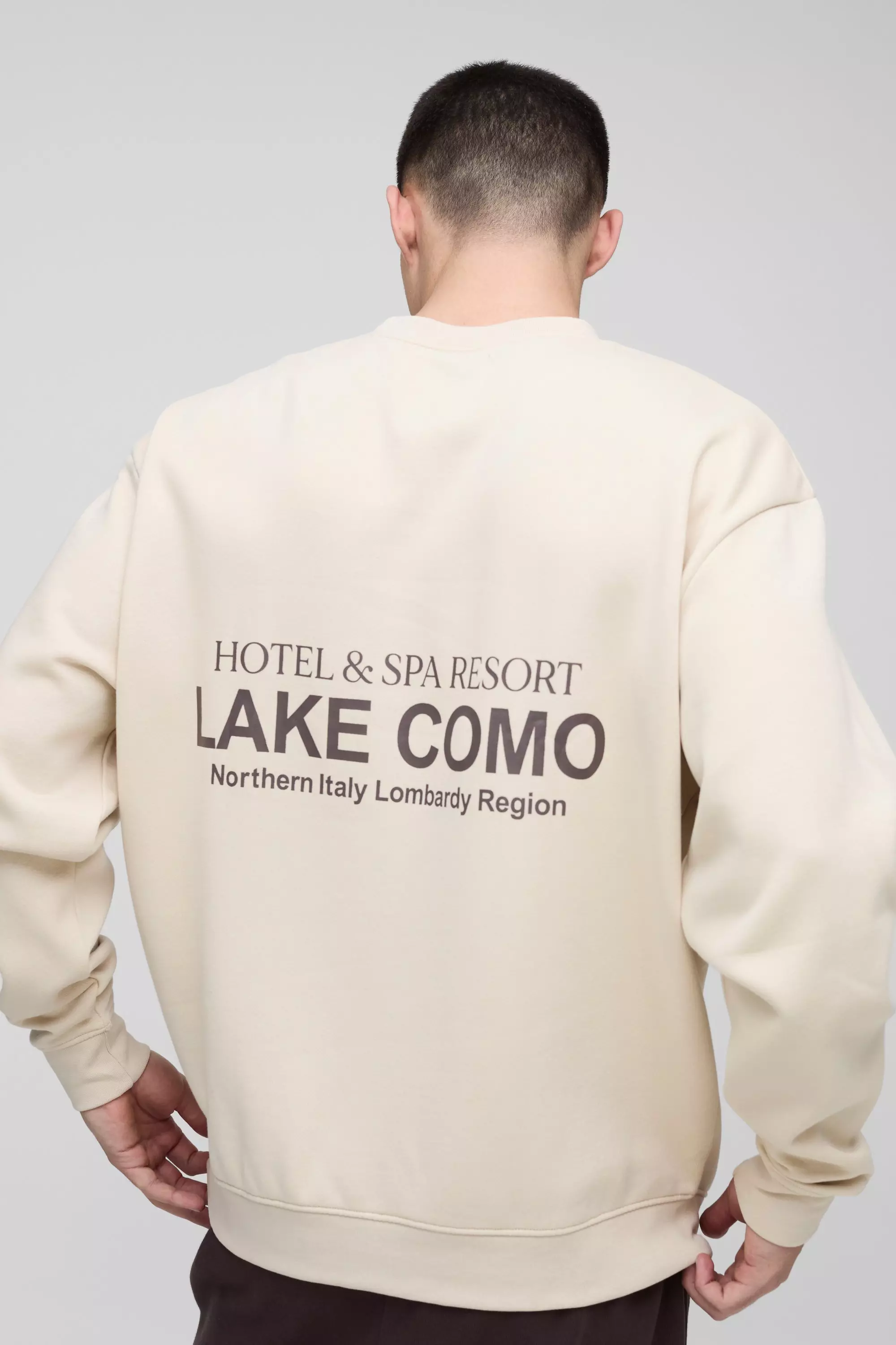 Oversize Sweatshirt mit Lake Como Text Print, Ecru alternatives Bild