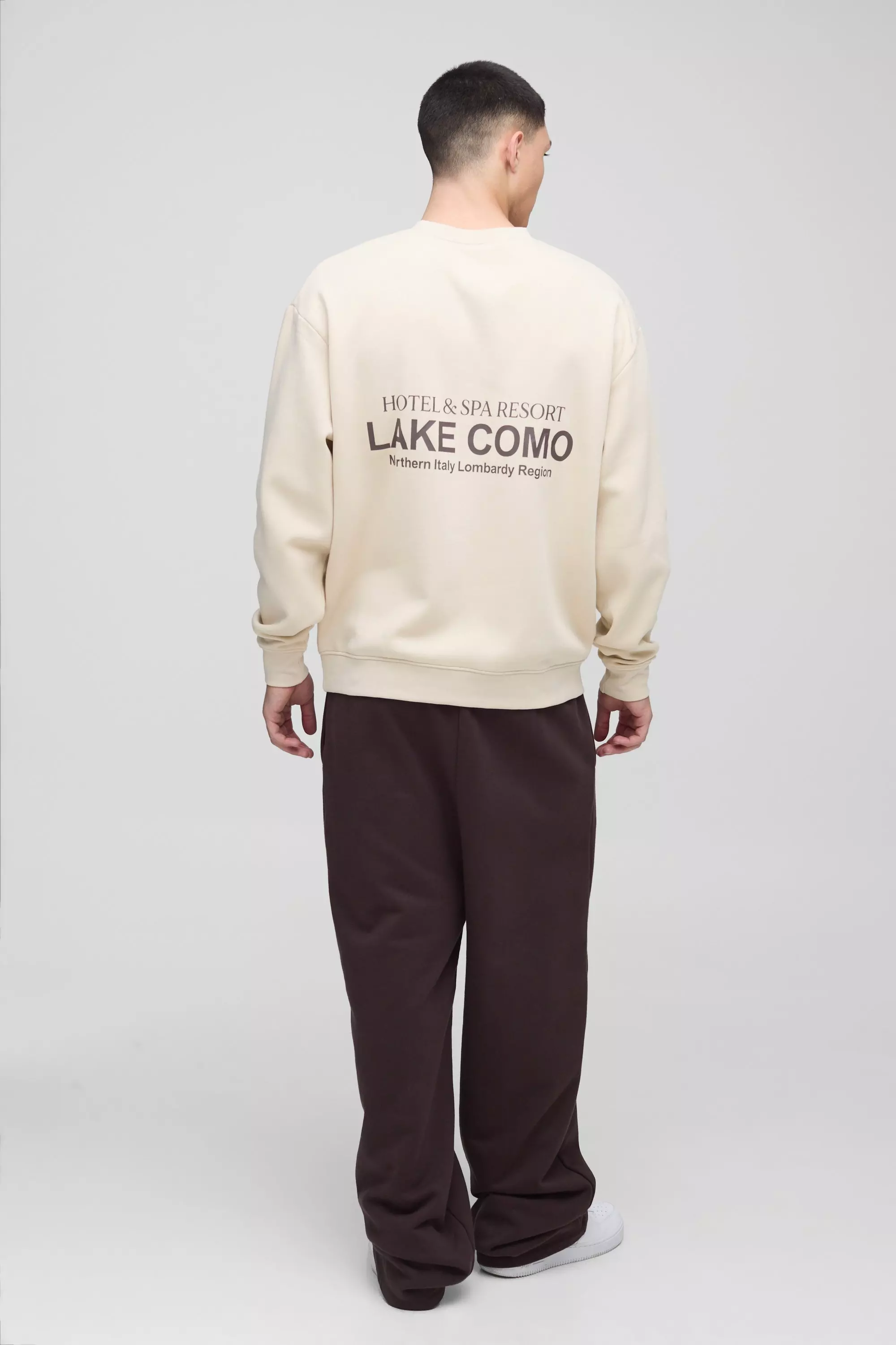 Oversize Sweatshirt mit Lake Como Text Print, Ecru alternatives Bild