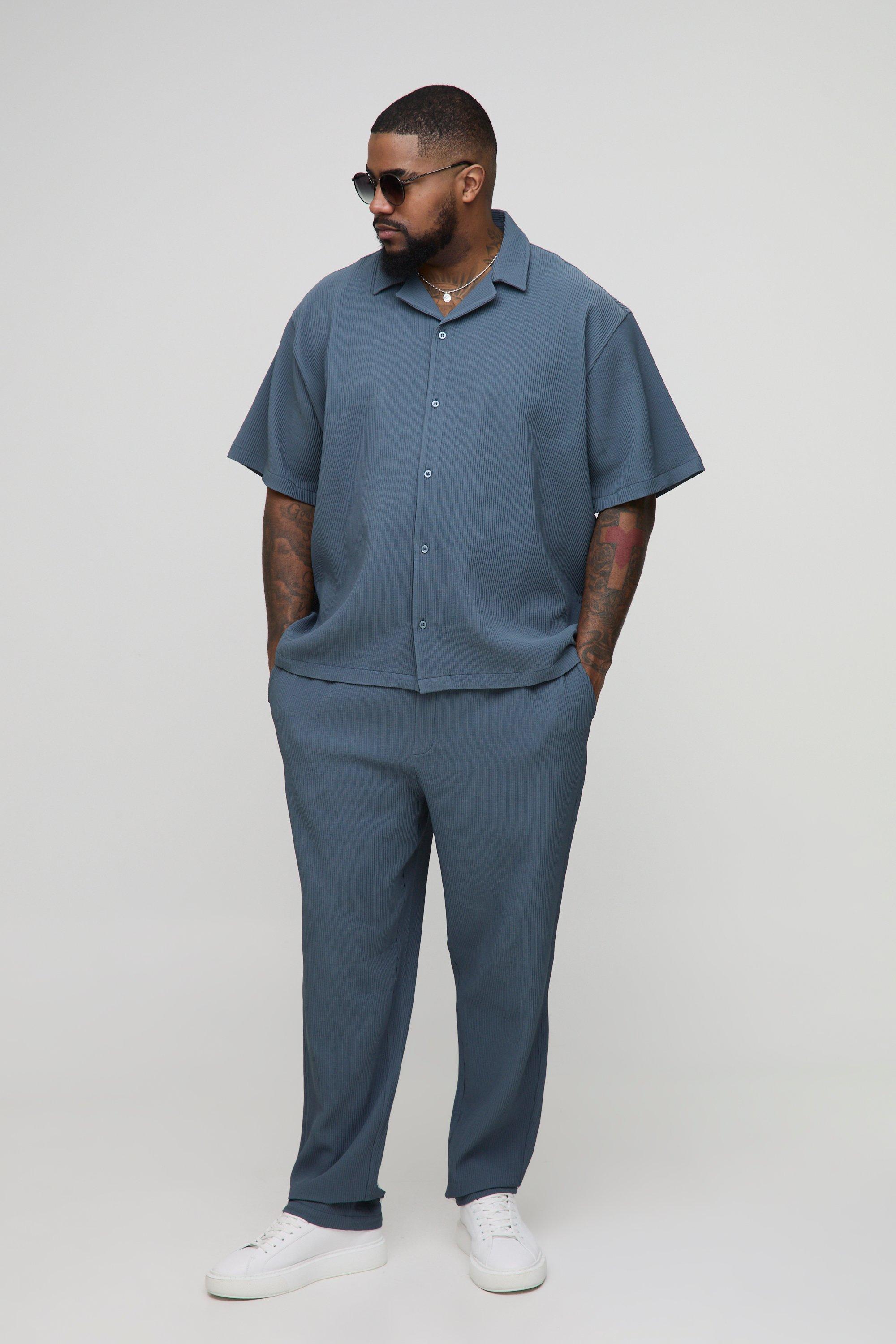 Plus Pleated Shirt & Pants Set | boohooMAN USA