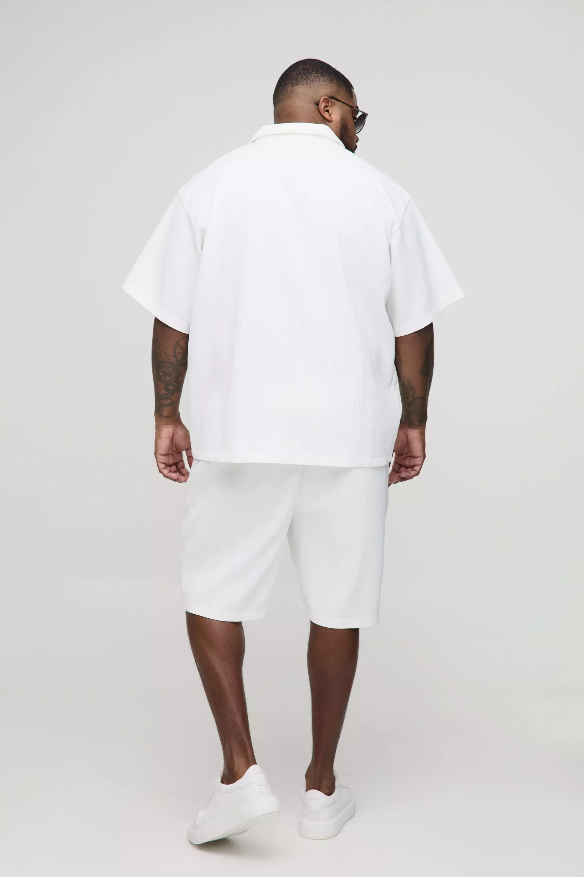 White Plus Pleated Oversized Shirt & Short Set alternative image