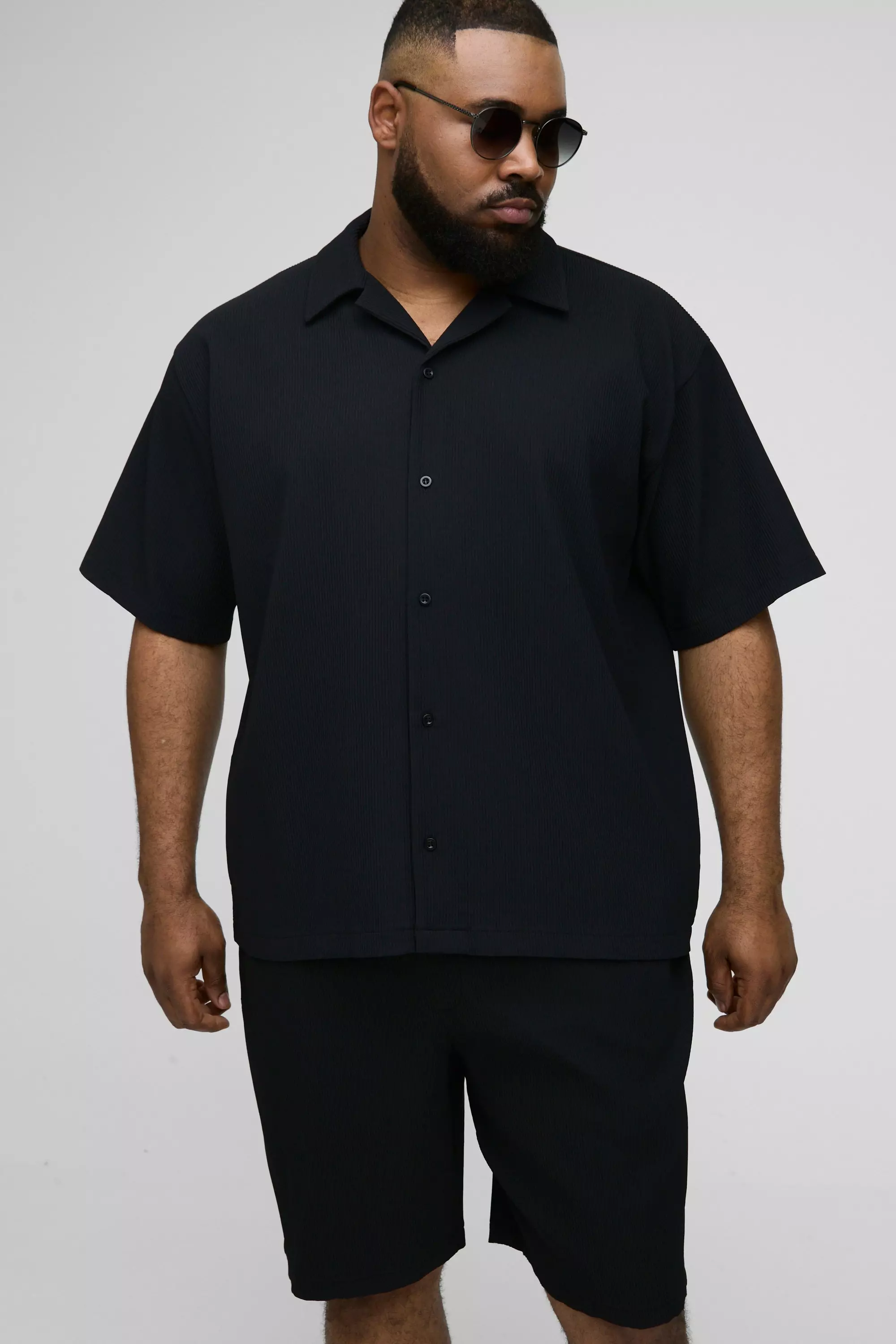Black Plus Pleated Oversized Shirt & Short Set alternative image