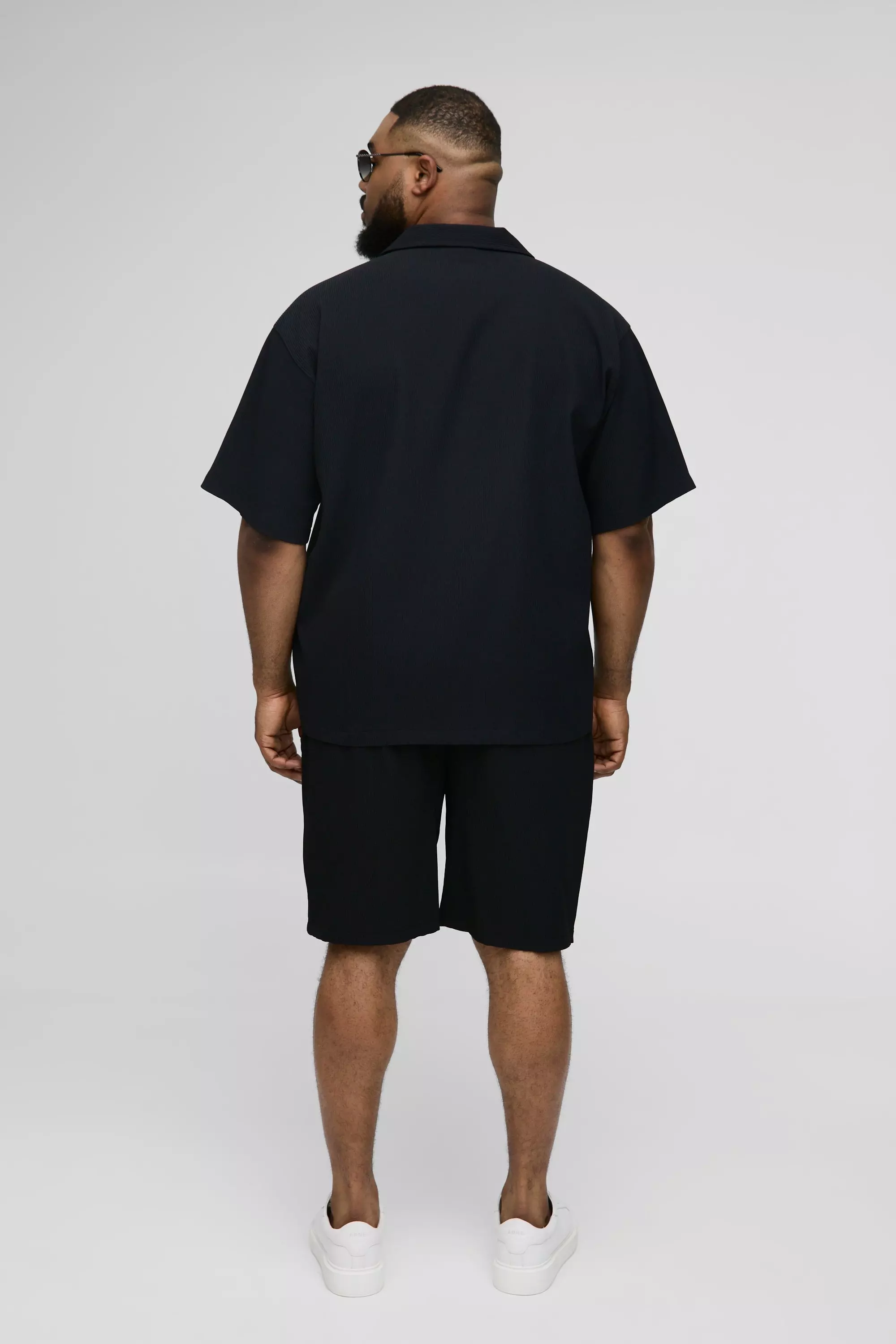 Black Plus Pleated Oversized Shirt & Short Set alternative image