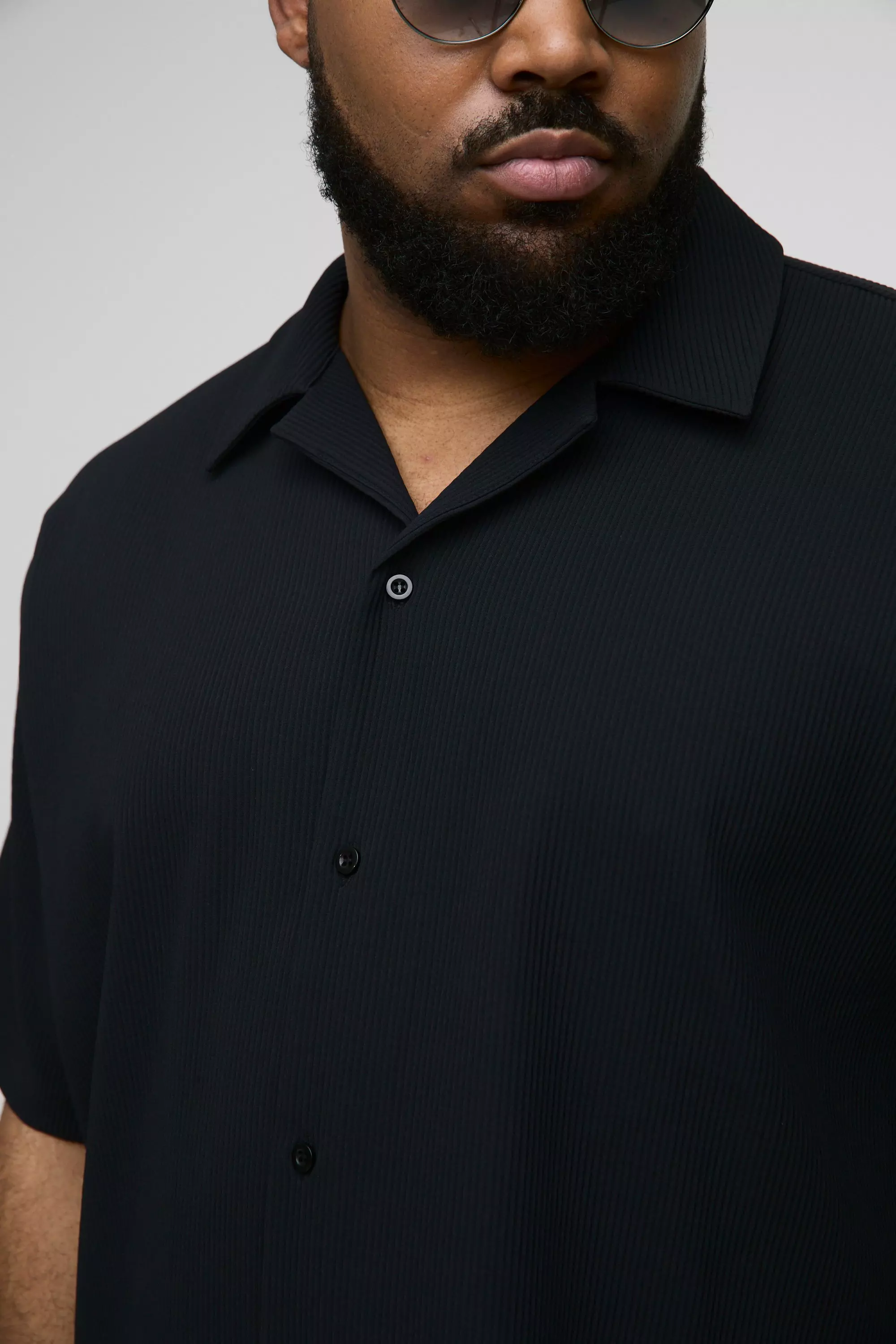 Black Plus Pleated Oversized Shirt & Short Set alternative image