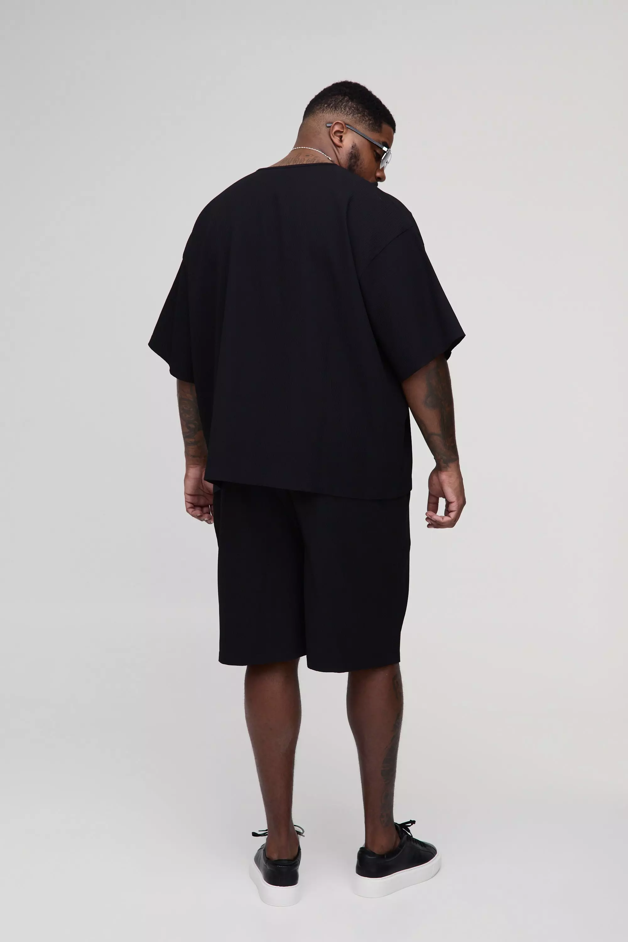 Black Plus Pleated Boxy Oversized T-Shirt & Short Set alternative image