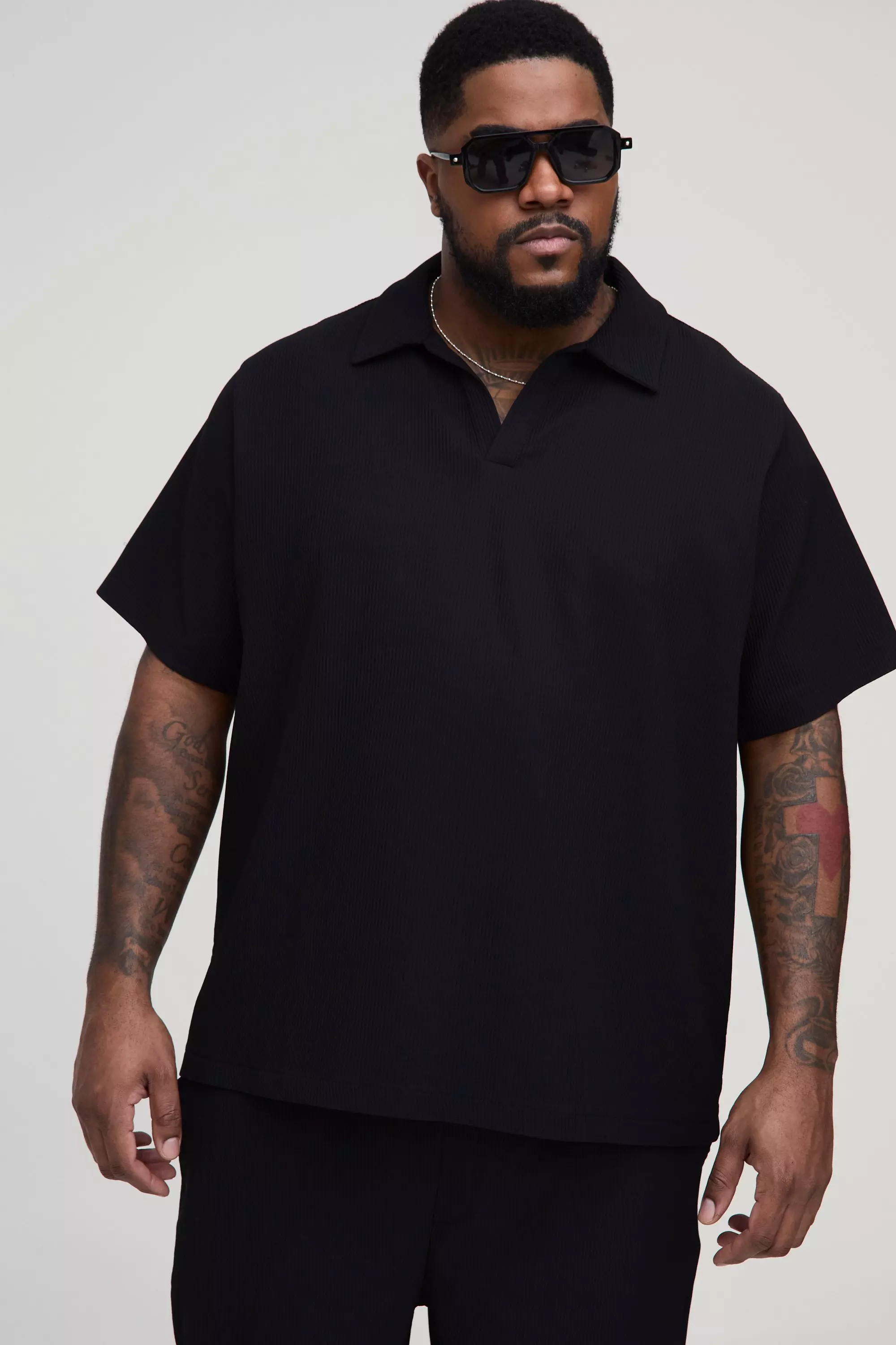 Polo Plus Size Regular Fit A Pieghe, Black immagine alternativa