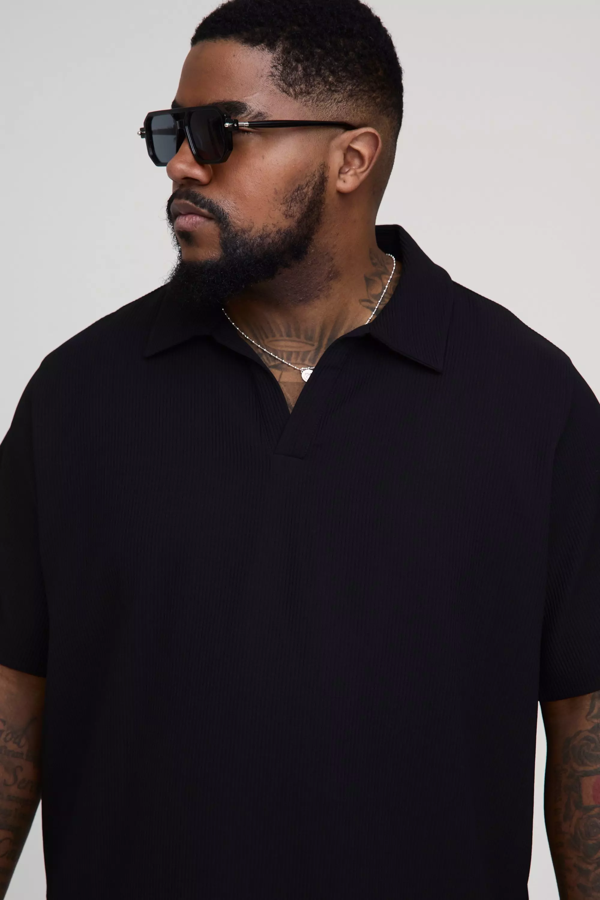Polo Plus Size Regular Fit A Pieghe, Black immagine alternativa