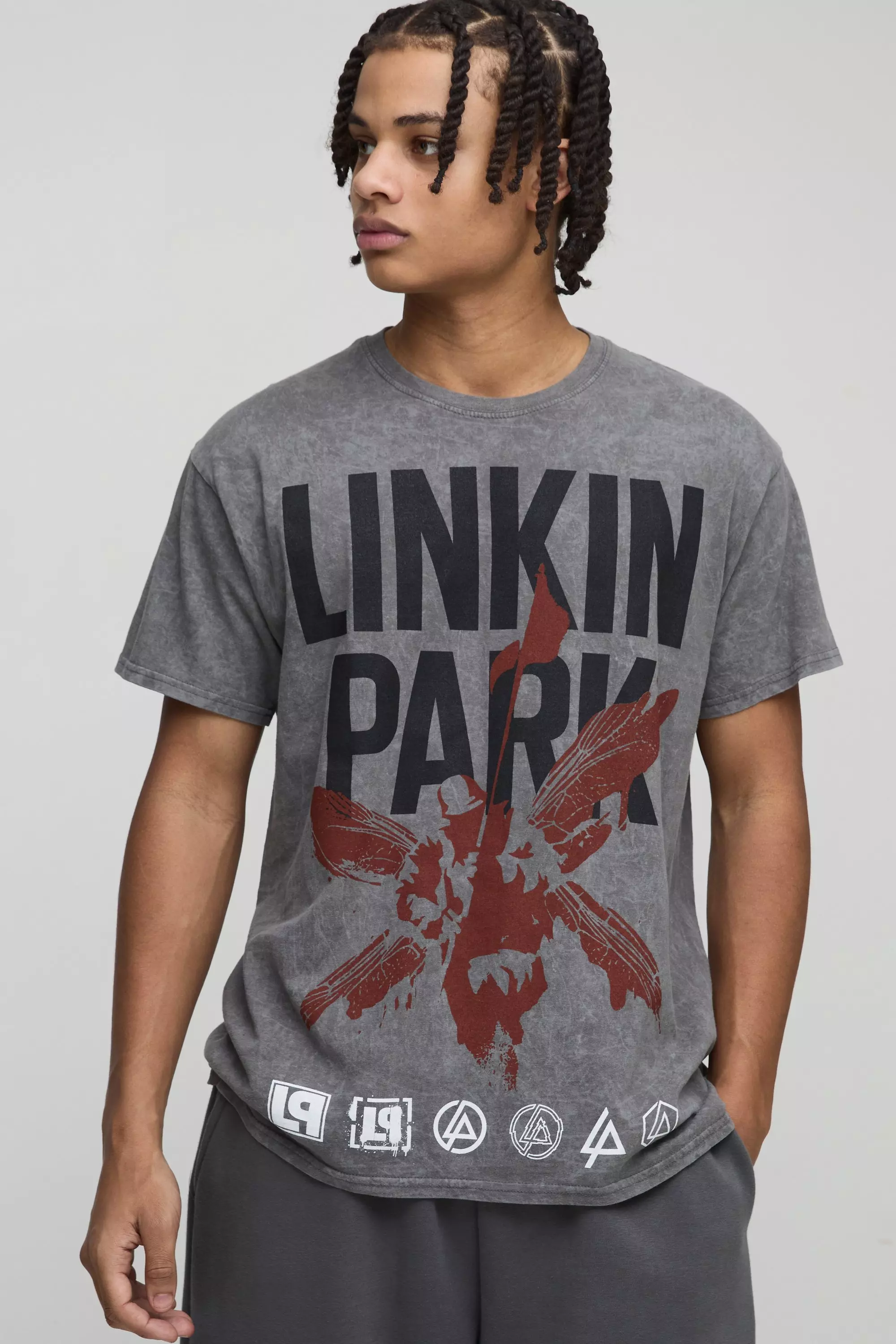 Charcoal Oversized Washed Linkin Park Band License T-Shirt alternative image