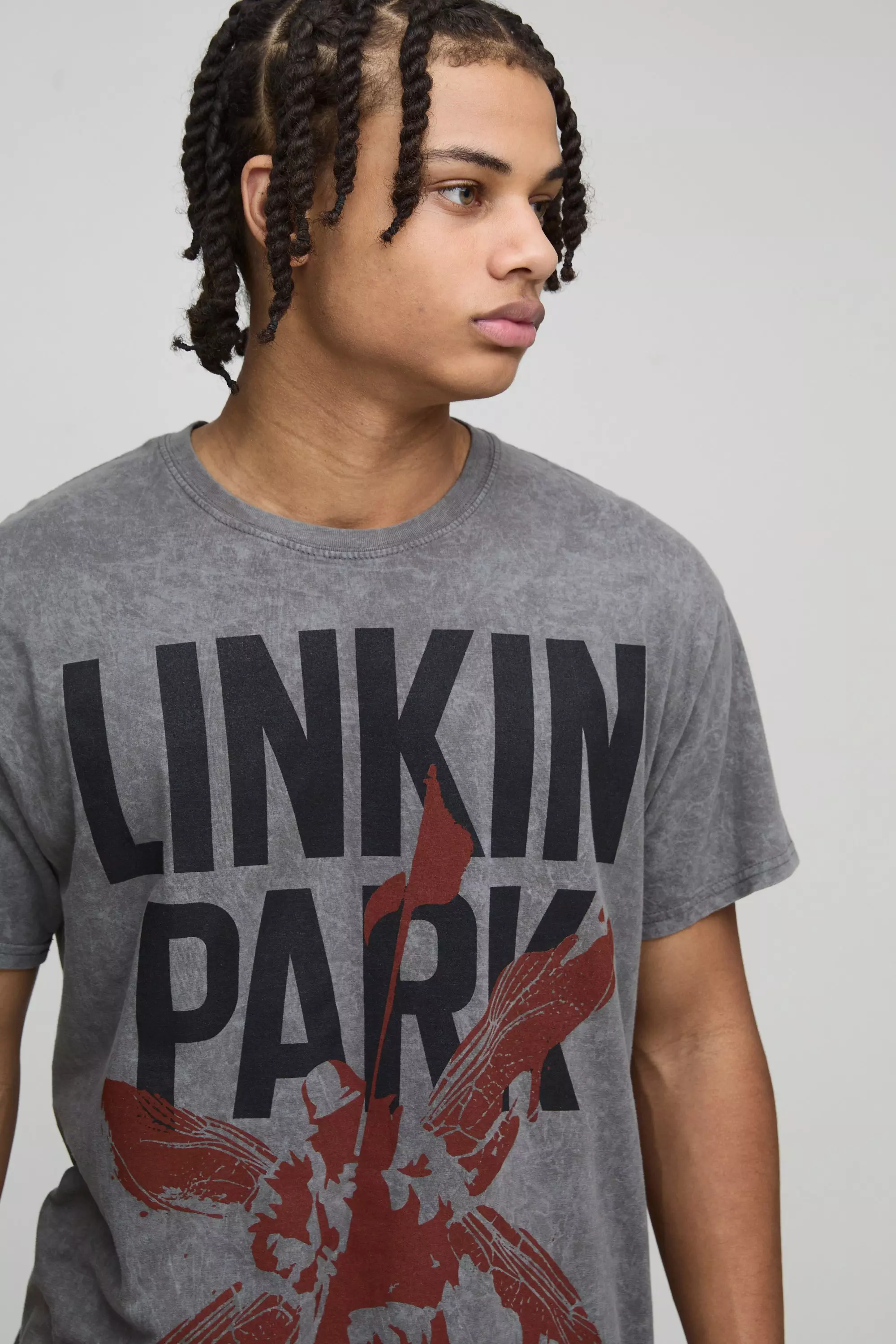 Charcoal Oversized Washed Linkin Park Band License T-Shirt alternative image
