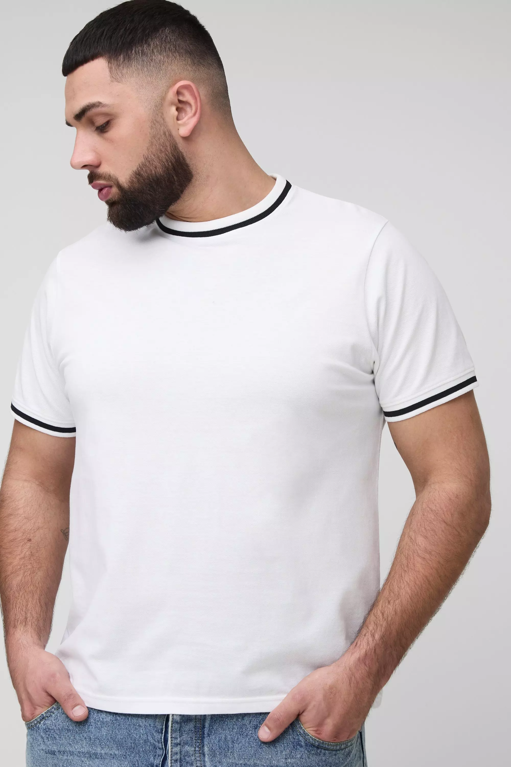 T-Shirt Plus Size Slim Fit In Piqué, White immagine alternativa