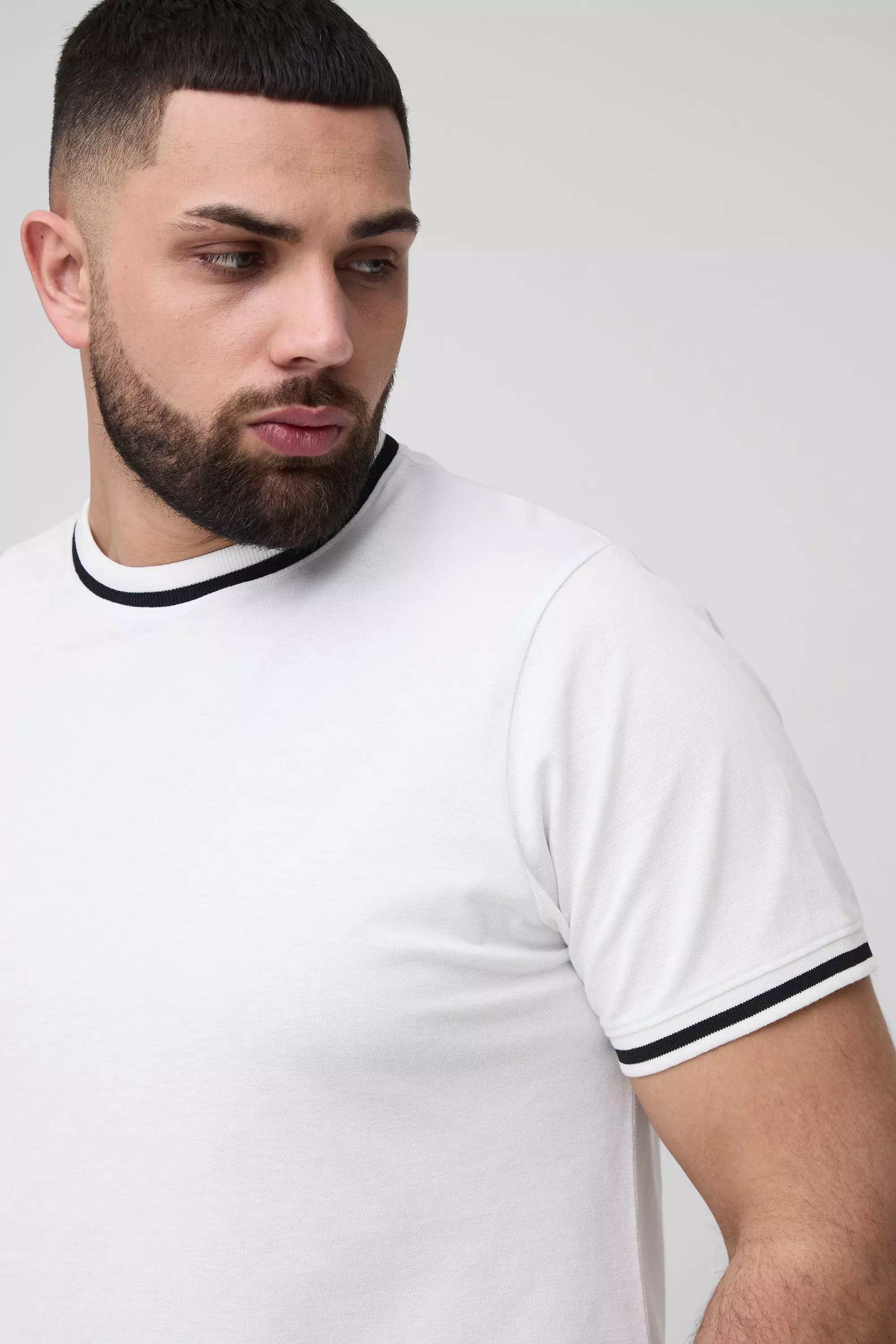 T-Shirt Plus Size Slim Fit In Piqué, White immagine alternativa