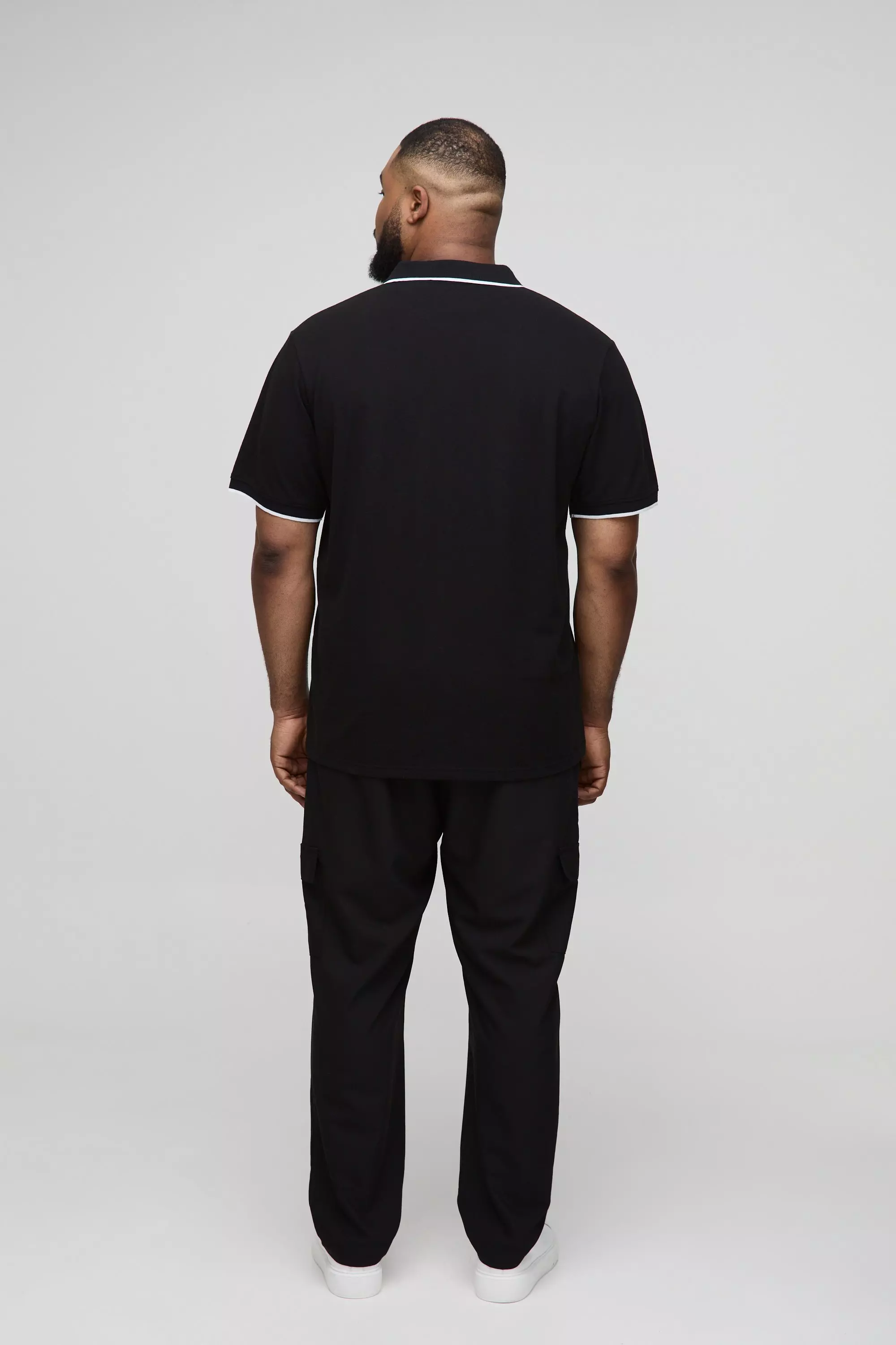 Plus Slim Revere Pique Tipped Polo | boohooMAN USA