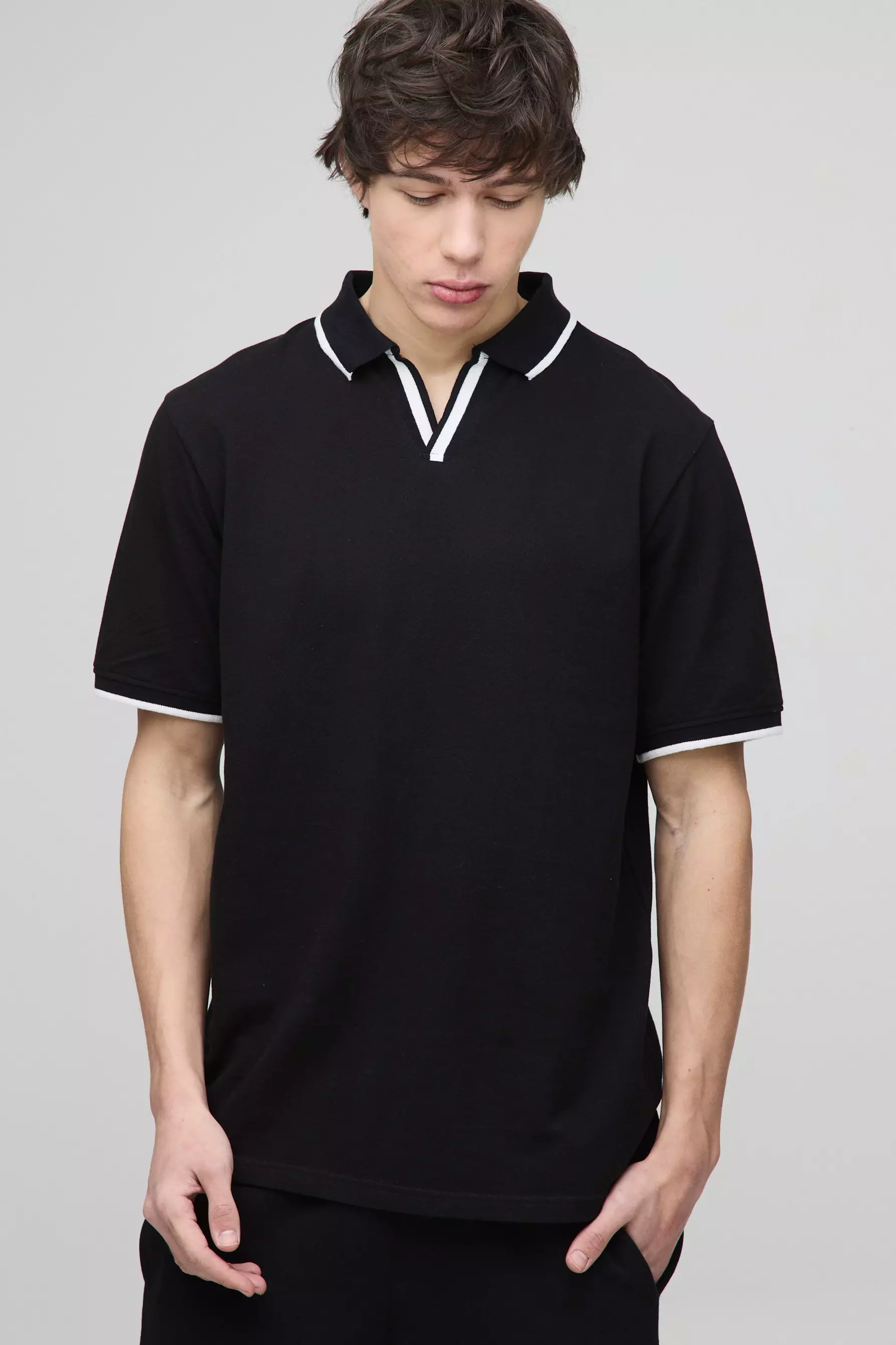 Tall Slim Revere Pique Tipped Polo Black