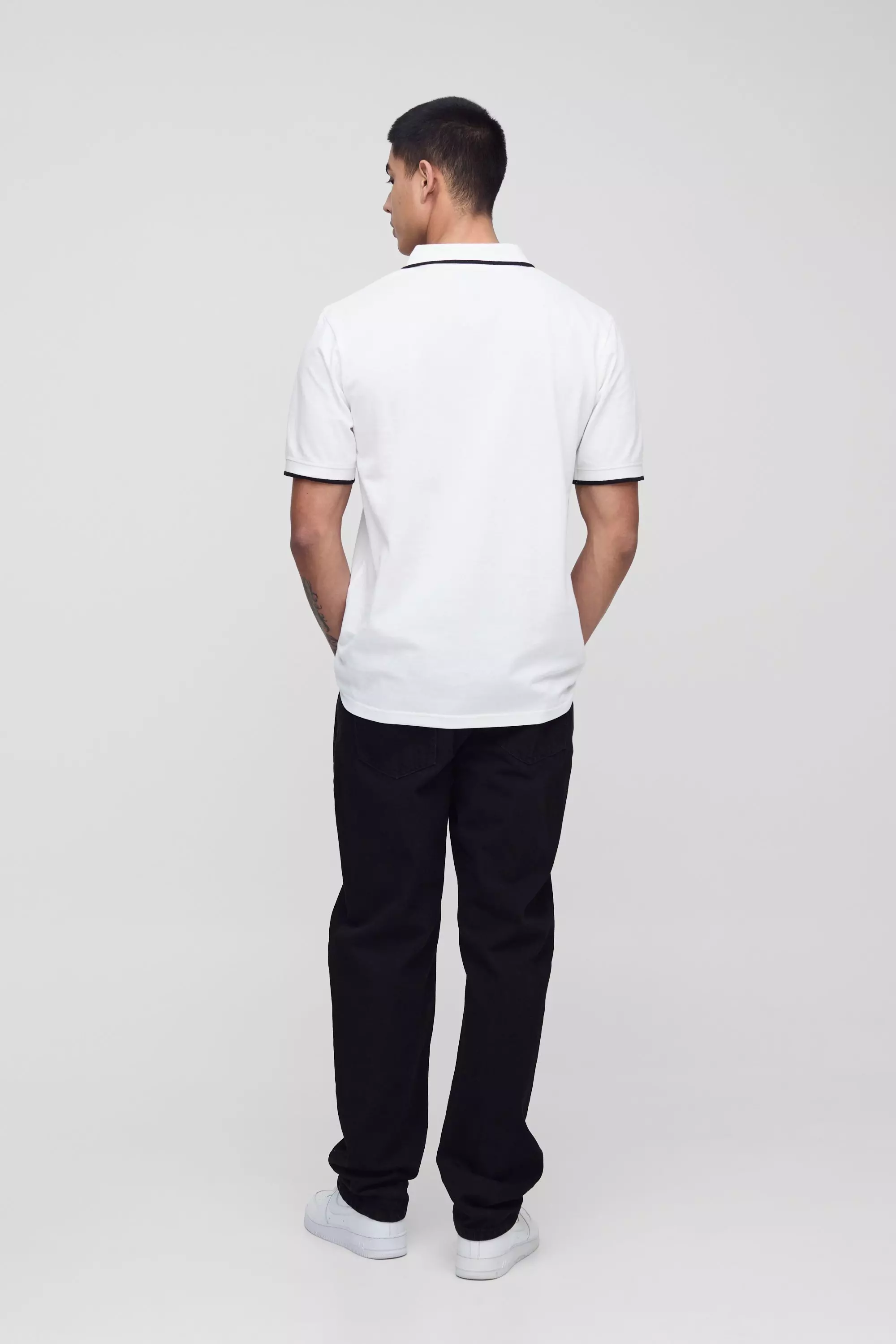 White Tall Slim Revere Pique Tipped Polo alternative image
