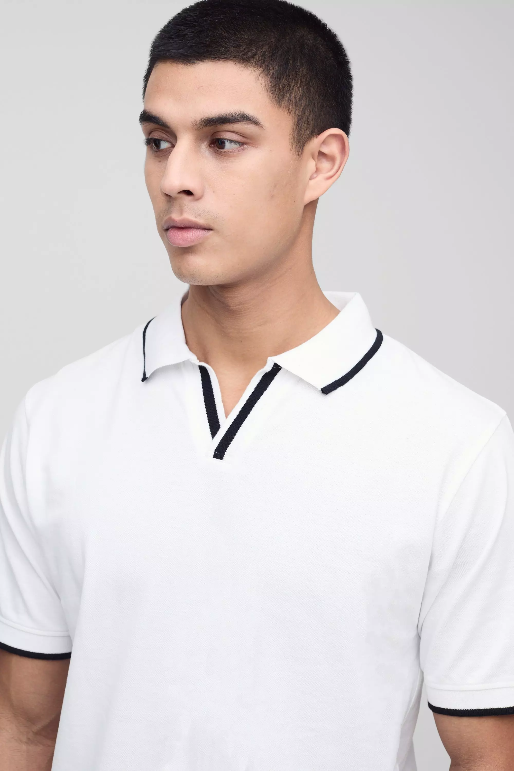 White Tall Slim Revere Pique Tipped Polo alternative image