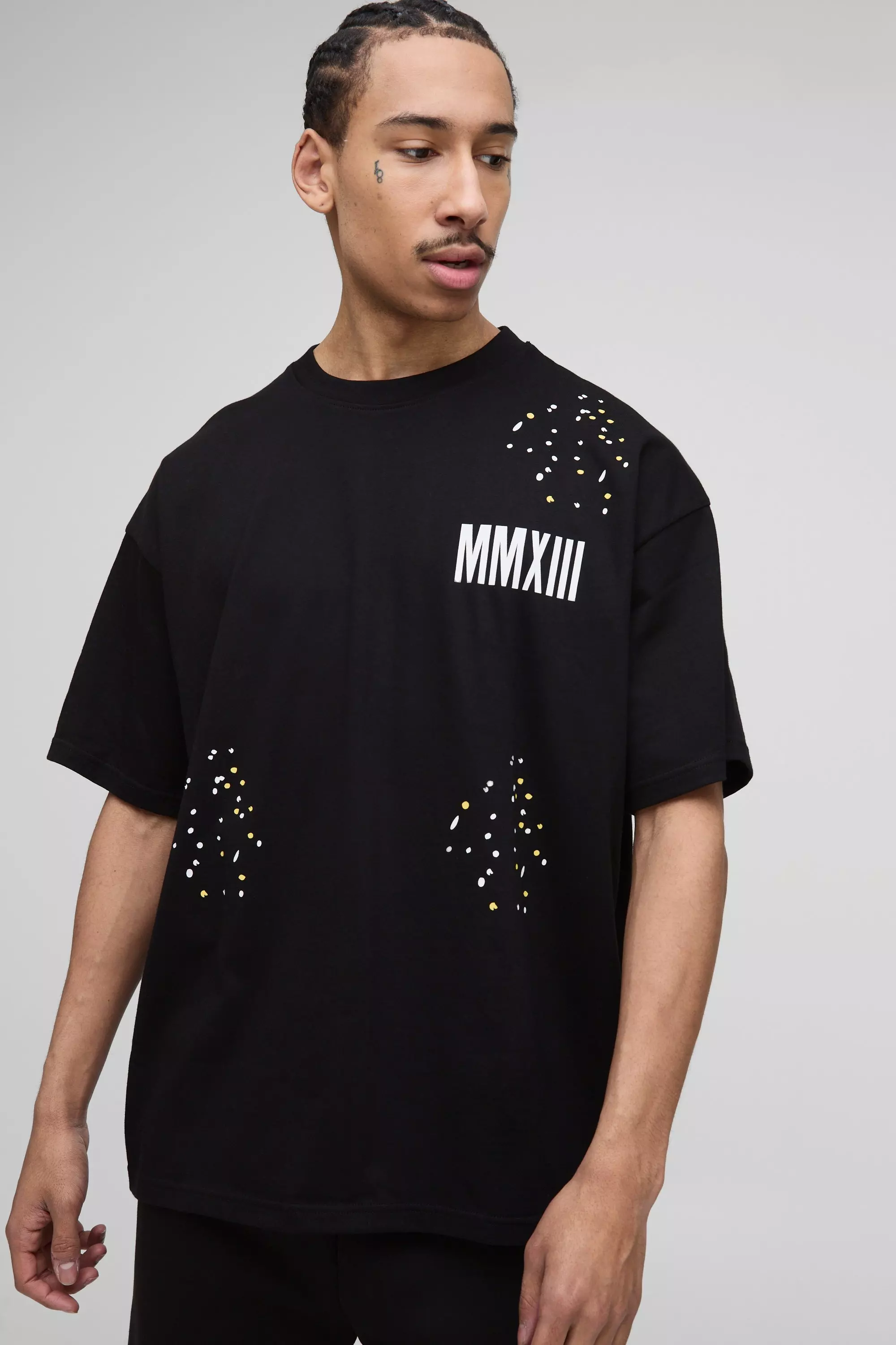 T-Shirt Oversize Man Con Schizzi Di Colore, Black immagine alternativa