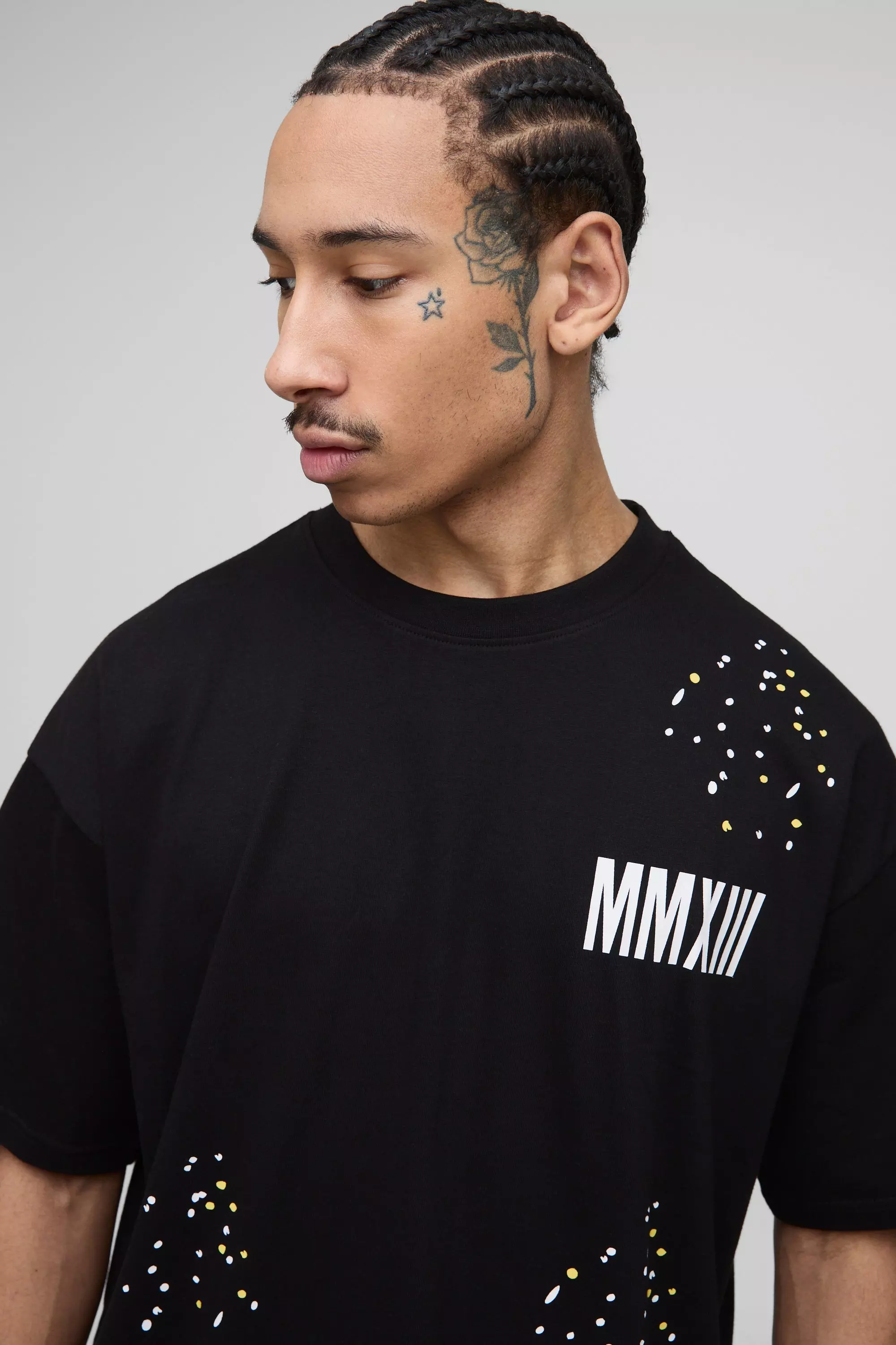 T-Shirt Oversize Man Con Schizzi Di Colore, Black immagine alternativa