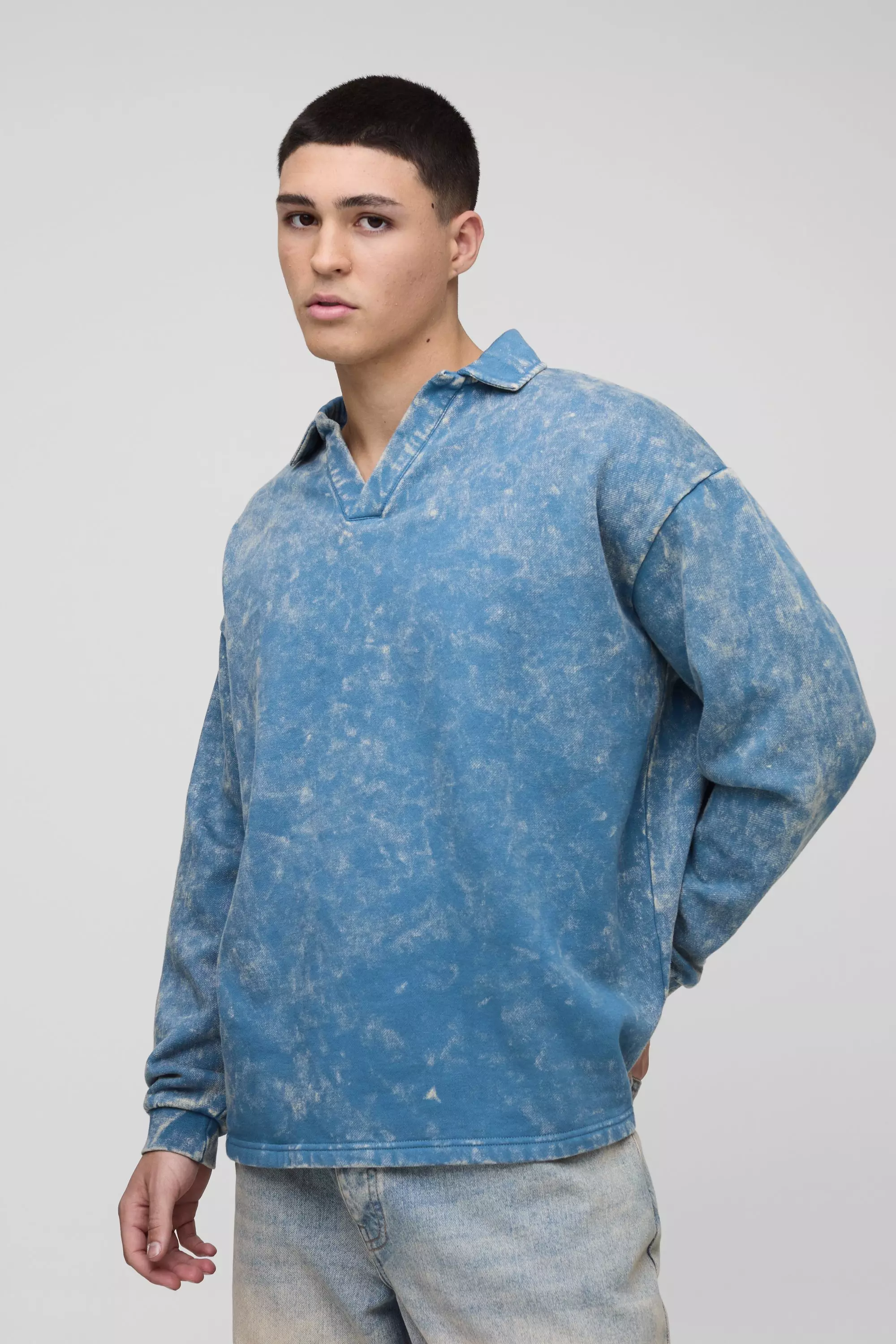 Teal Oversized Washed Revere Sweatshirt Polo alternative image