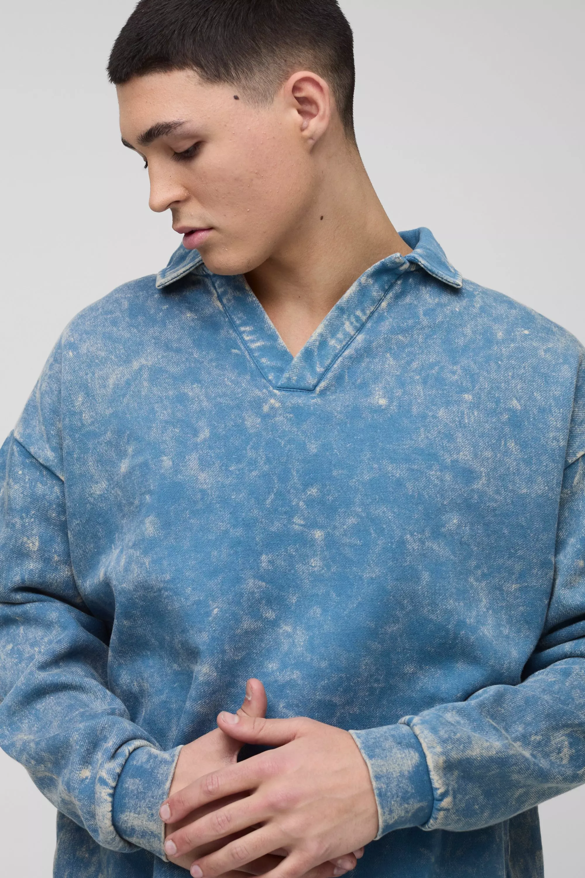Teal Oversized Washed Revere Sweatshirt Polo alternative image