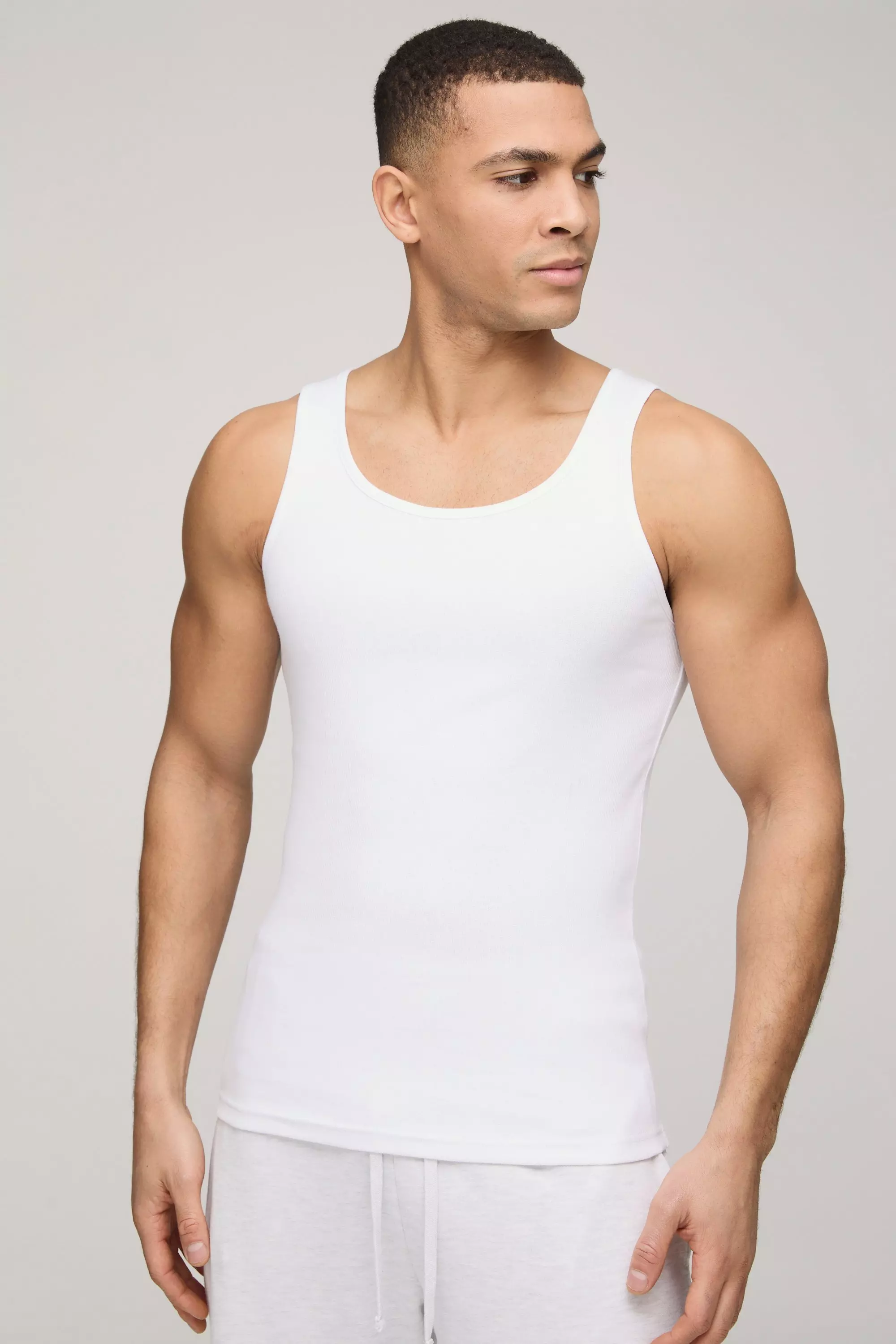 White Basic Muscle Fit Ribbed Vest alternative image