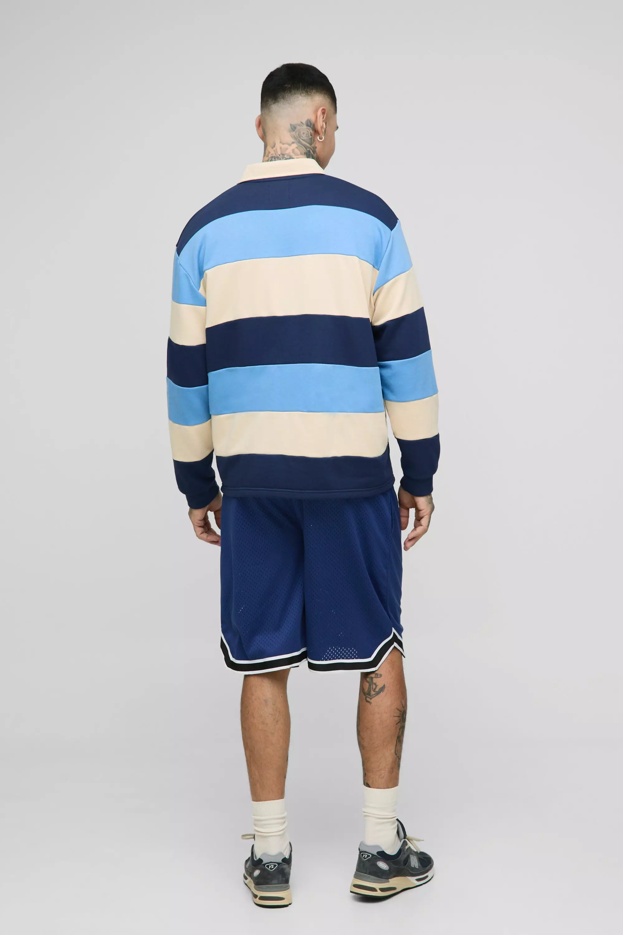 Navy Tall Gestreepte Airtex Basketbal Shorts alternatieve afbeelding