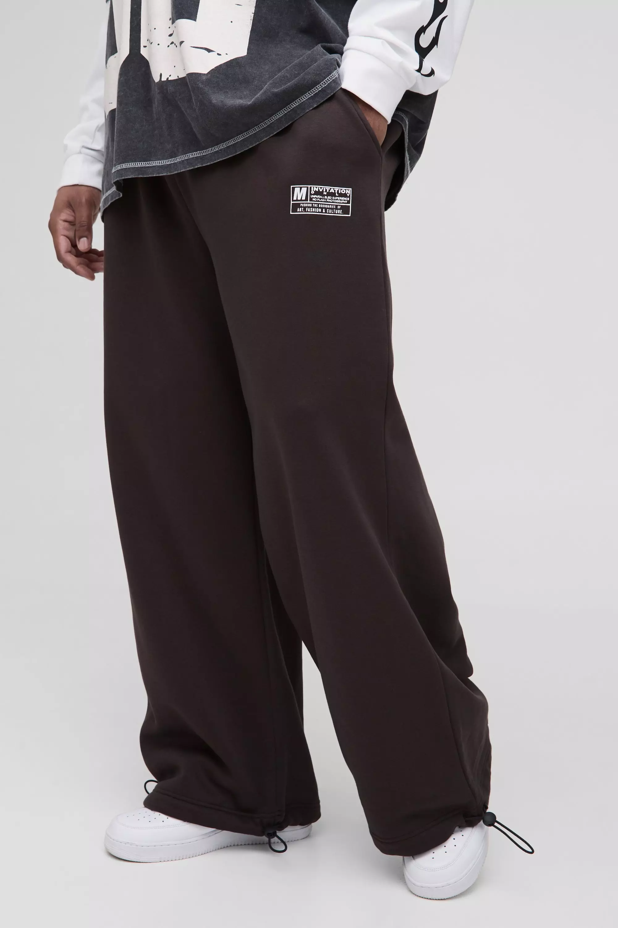 Chocolate Plus Wide Leg Tie Cuff Double Waistband Joggers alternative image