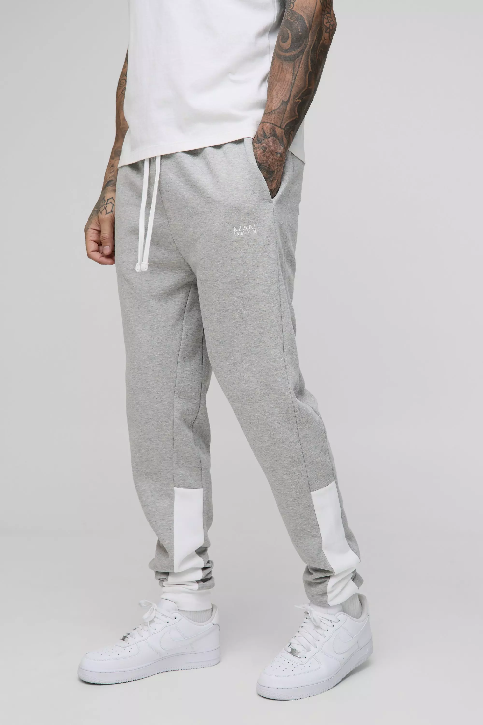 Grey marl Tall Slim Fit Man Print Colour Block Joggers alternative image