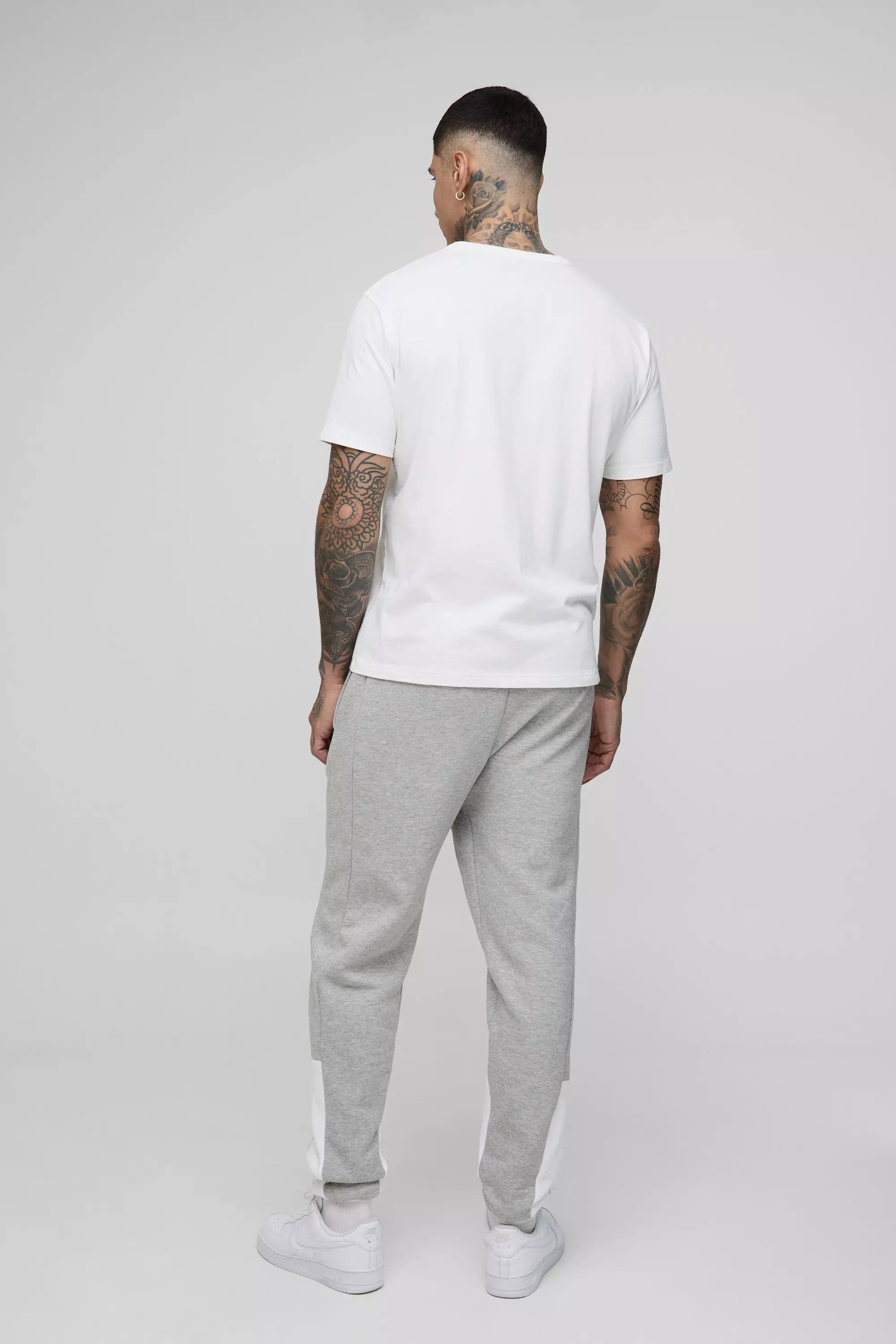 Grey marl Tall Slim Fit Man Print Colour Block Joggers alternative image