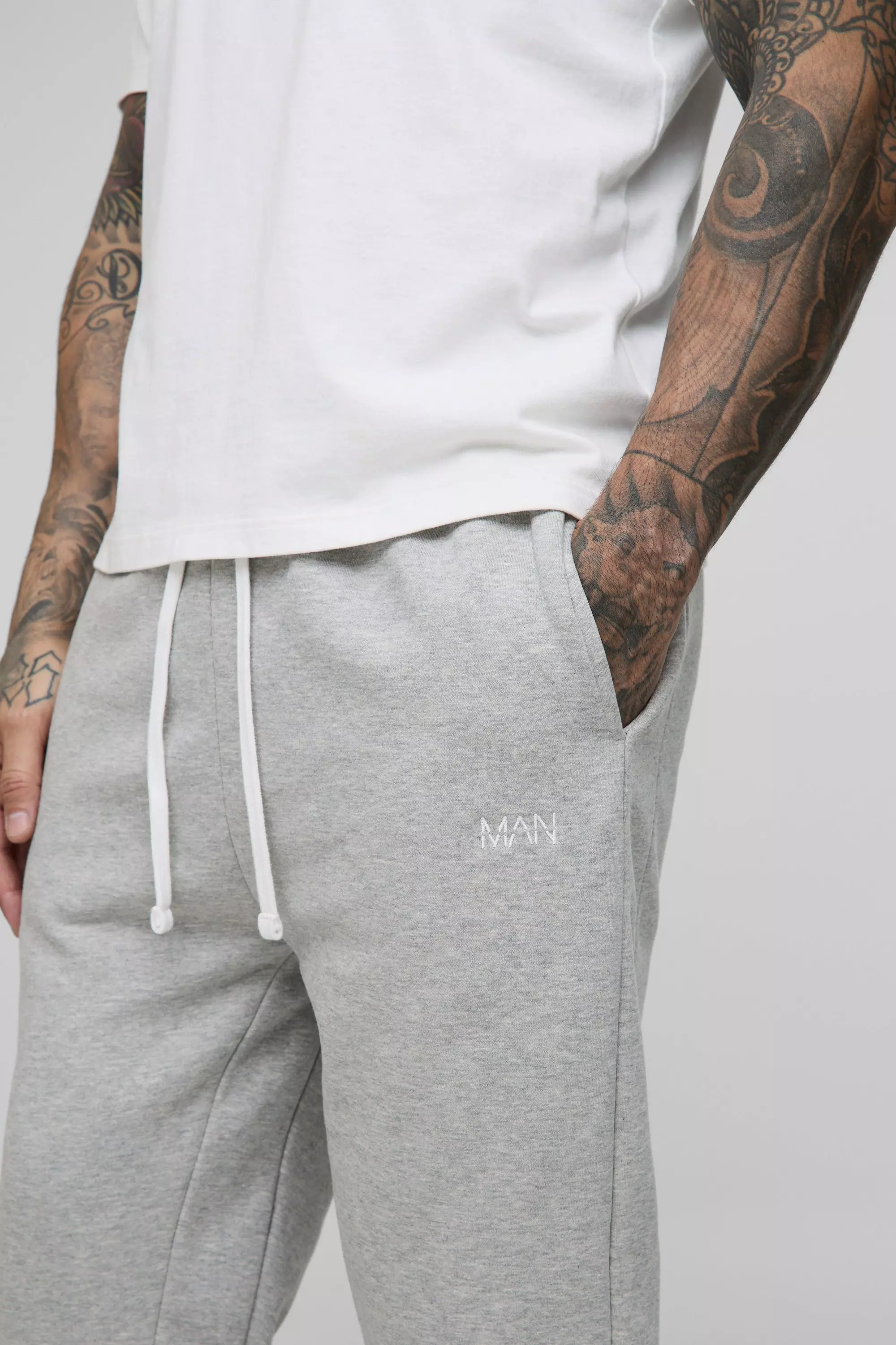 Grey marl Tall Slim Fit Man Print Colour Block Joggers alternative image