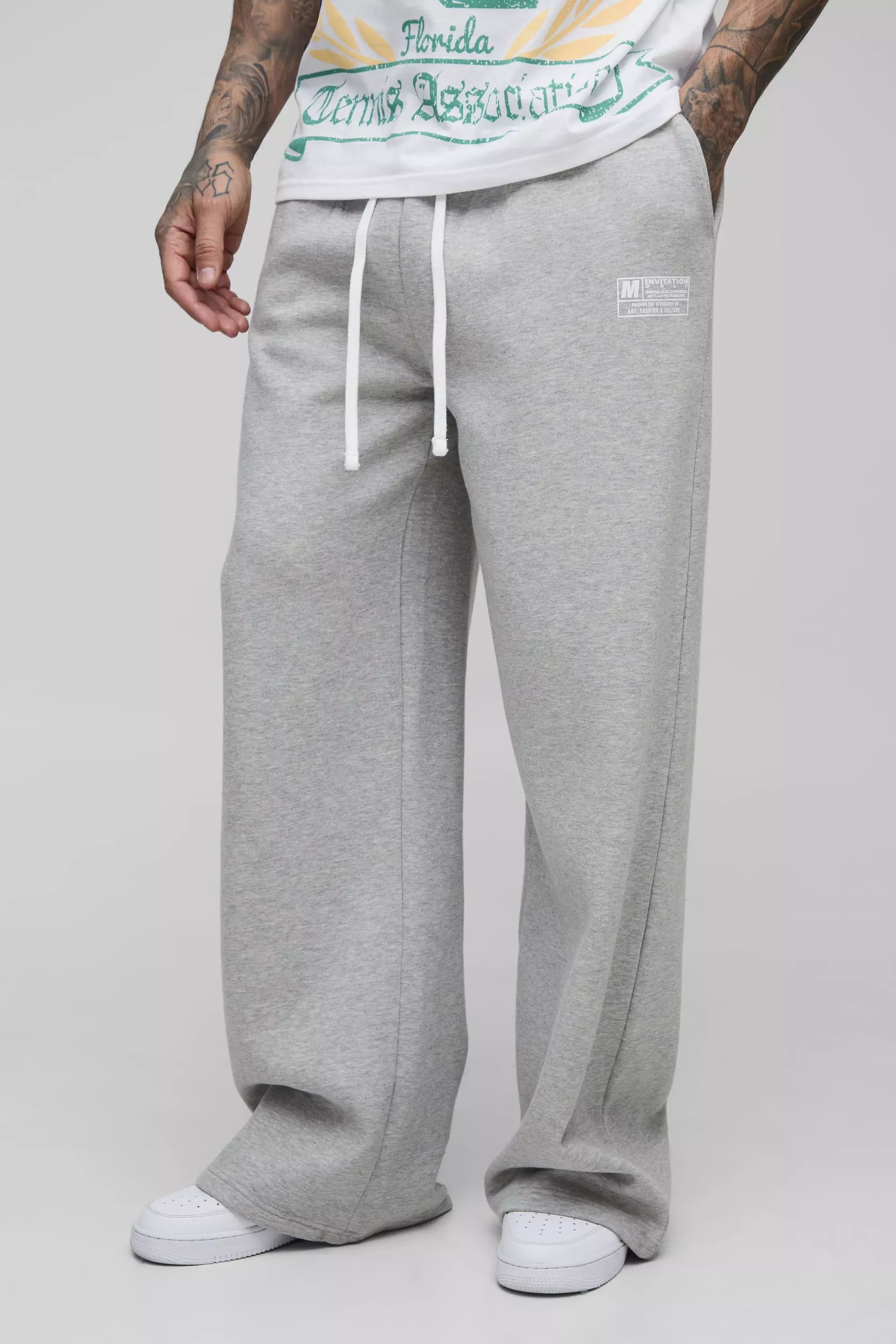 Grey marl Tall Wide Leg Tie Cuff Double Waistband Joggers alternative image
