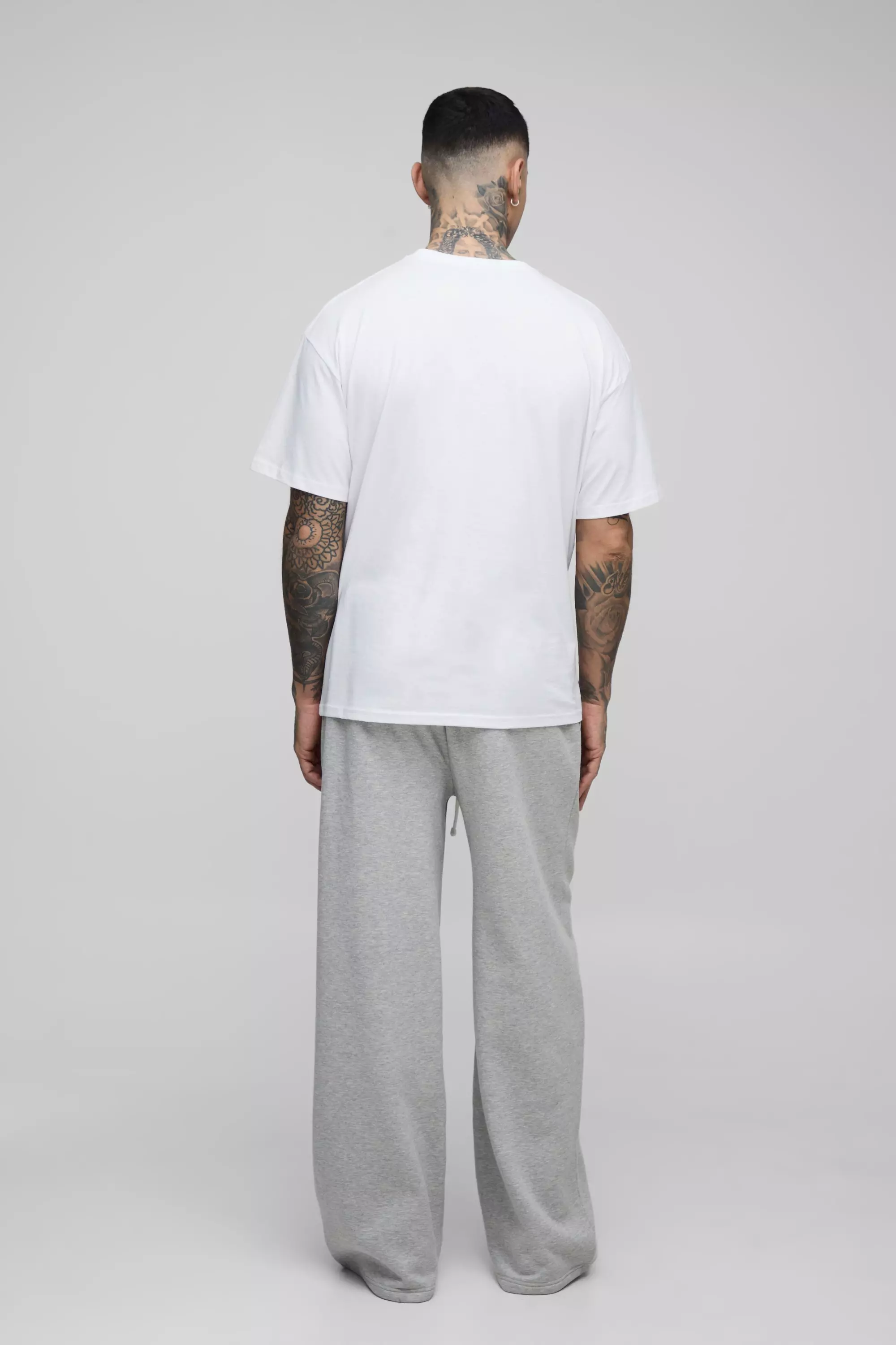 Grey marl Tall Wide Leg Tie Cuff Double Waistband Sweatpants alternative image