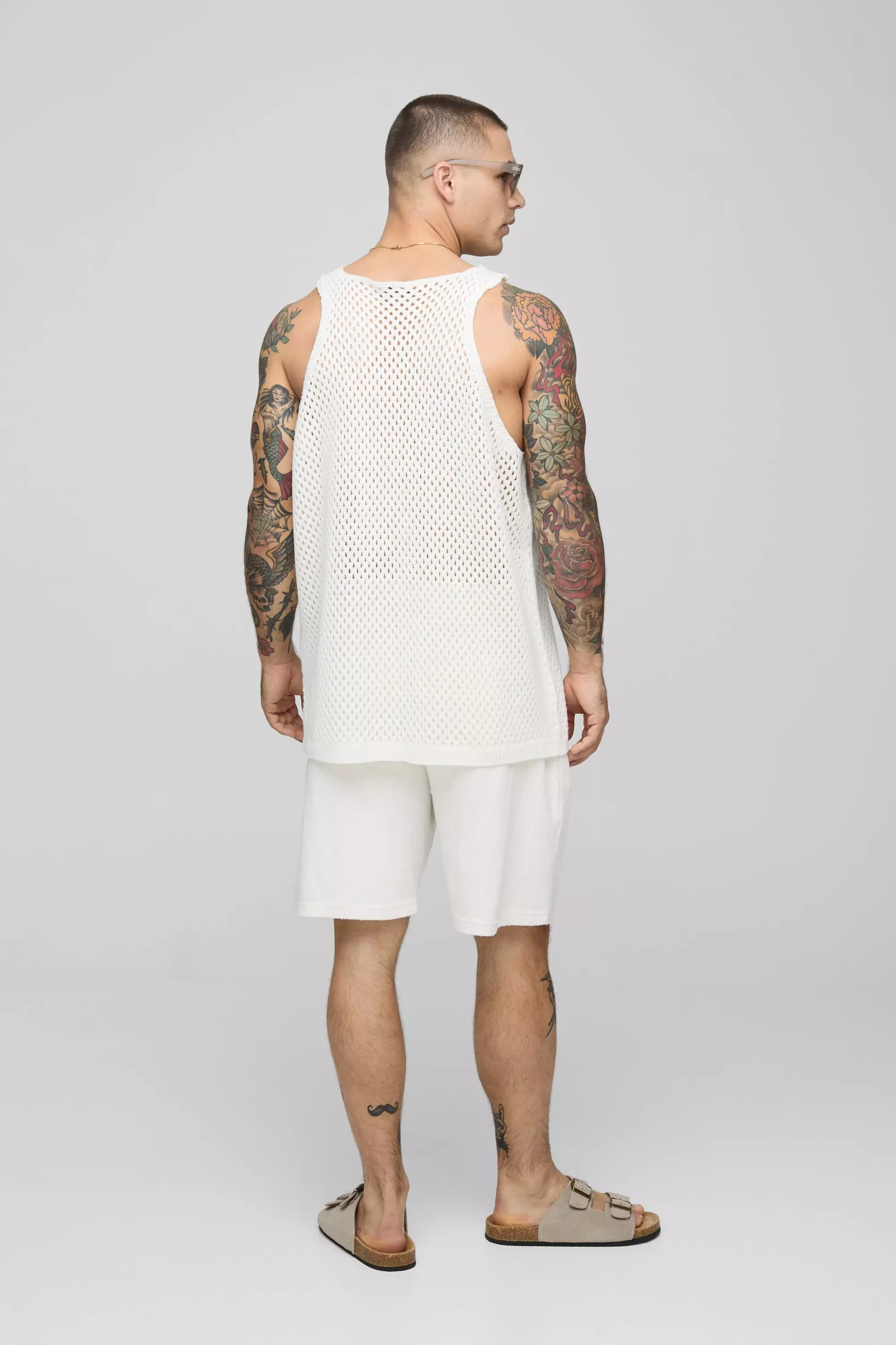 Regular Fit Longline Netted Mesh Undershirt | boohooMAN USA