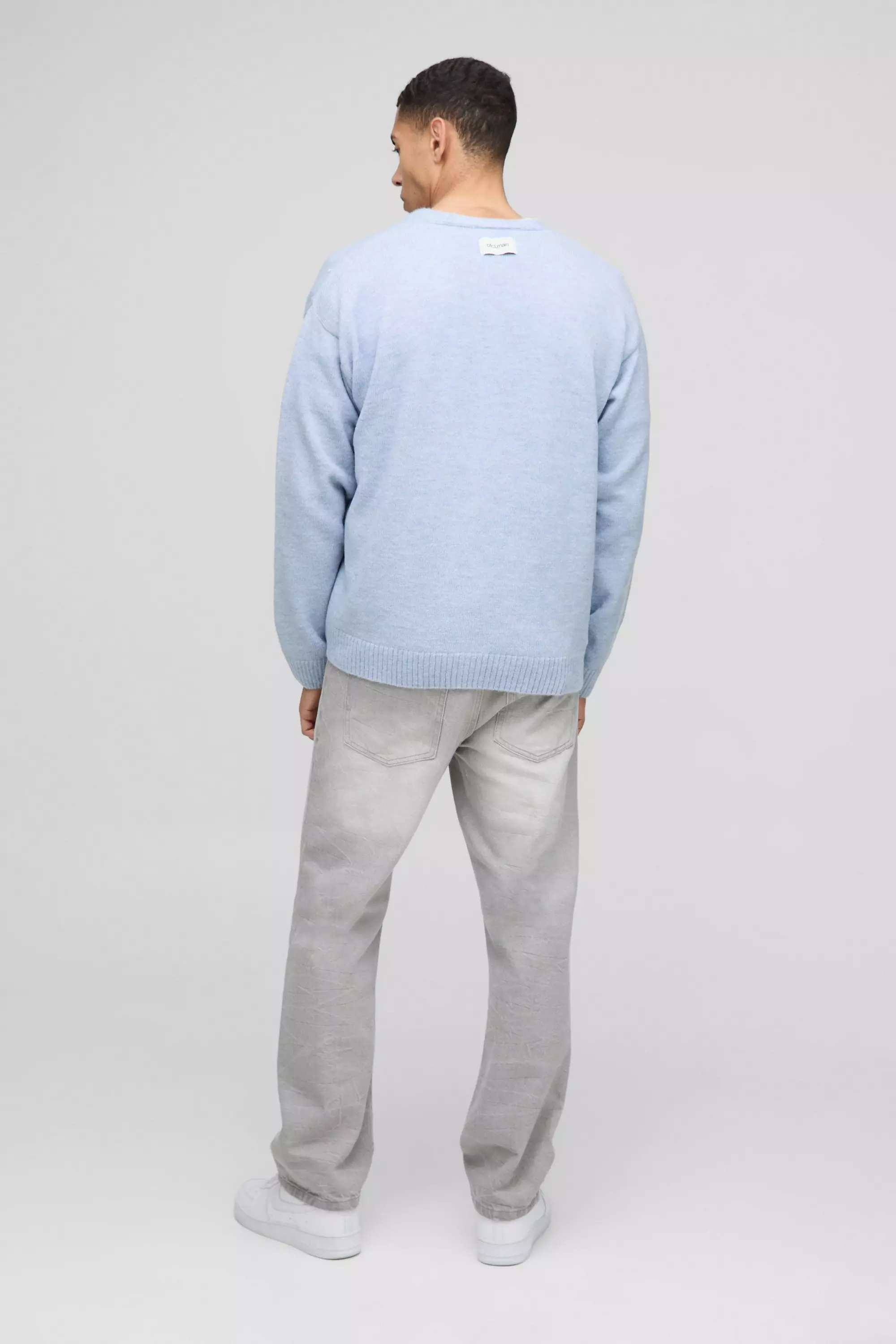 Light blue Oversized Boxy Drop Shoulder Knitted Cardigan alternative image