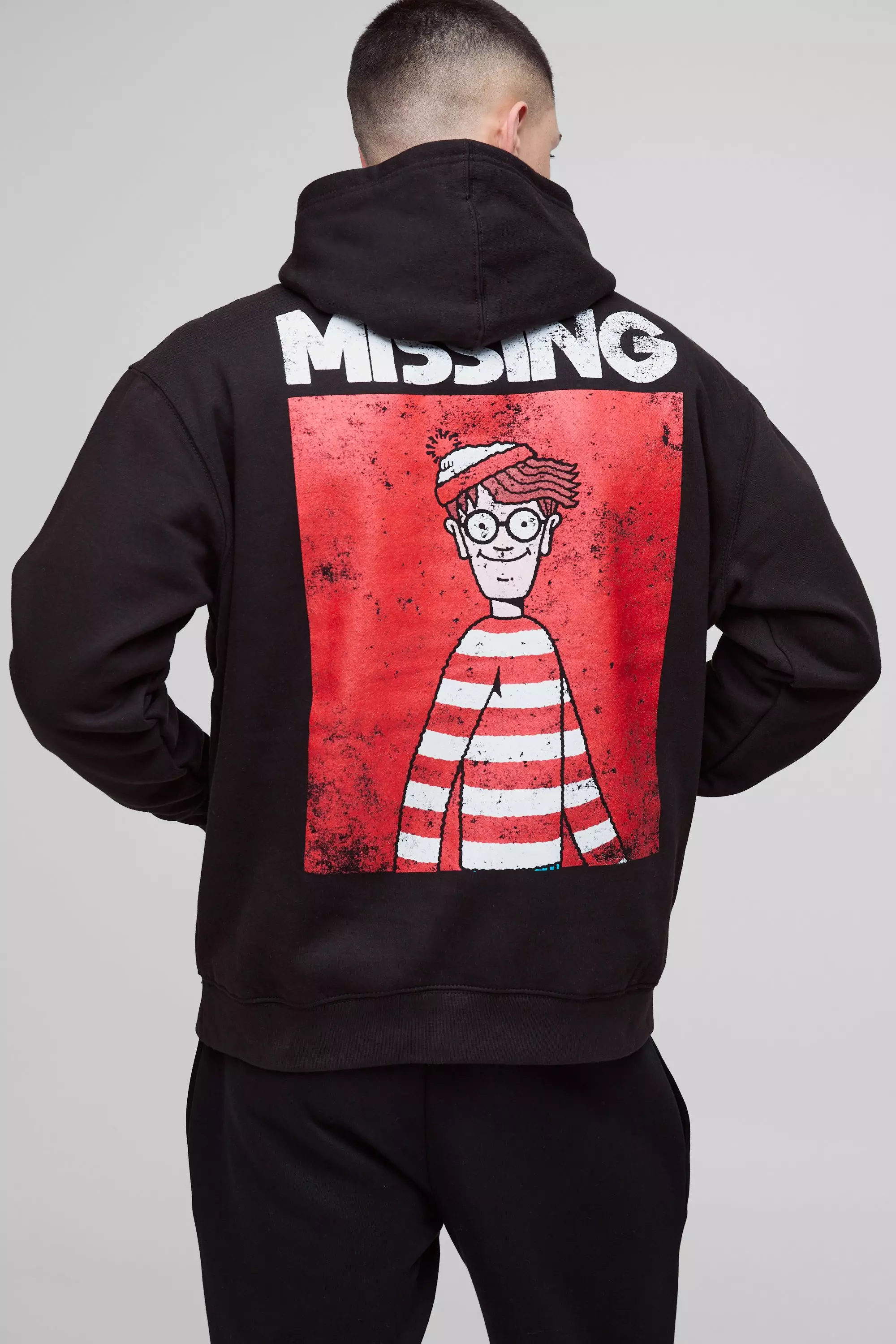 Black Oversized Where's Wally License Hoodie alternative image