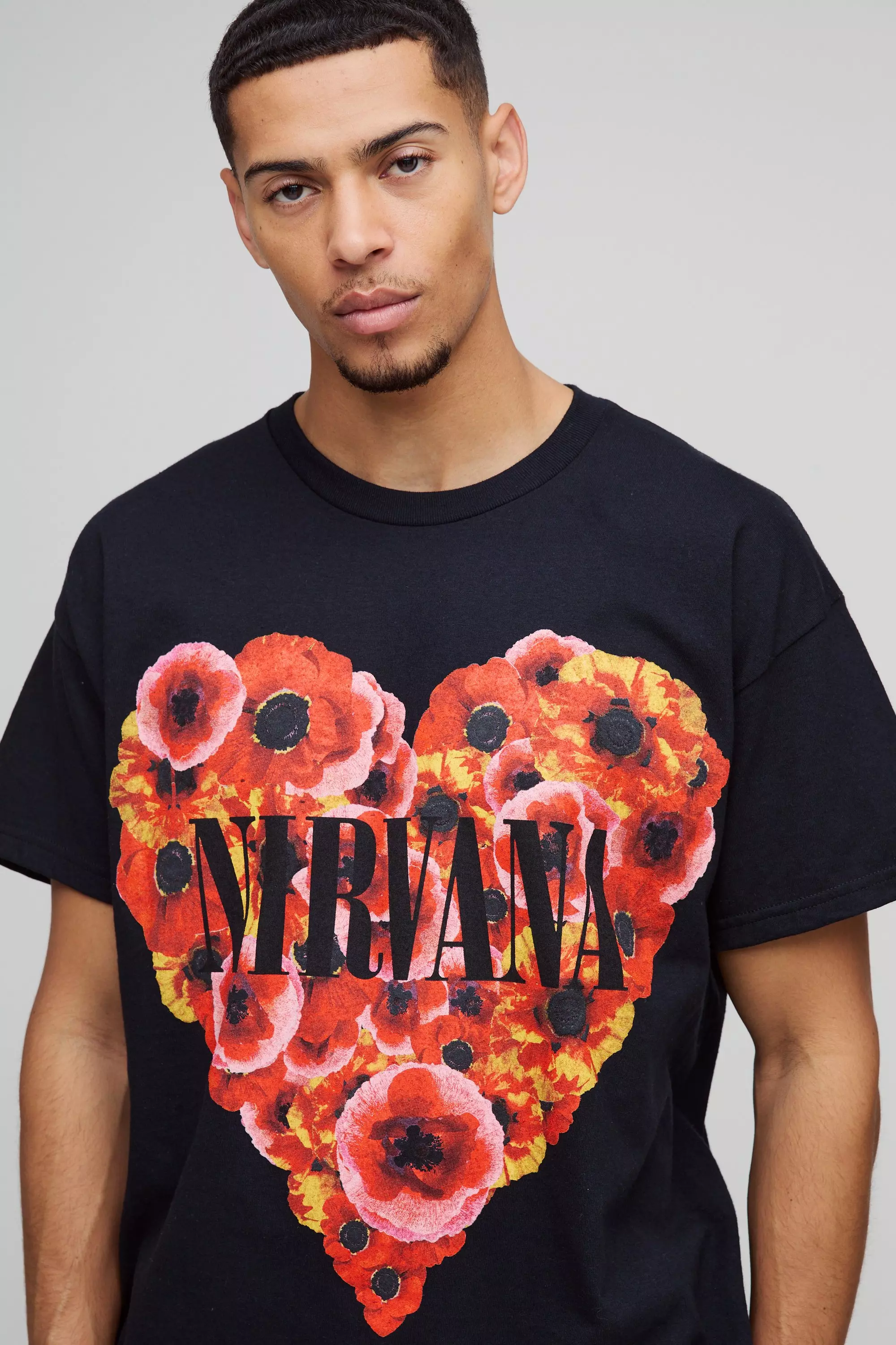 Oversized Nirvana Floral Heart License T-Shirt | boohooMAN USA