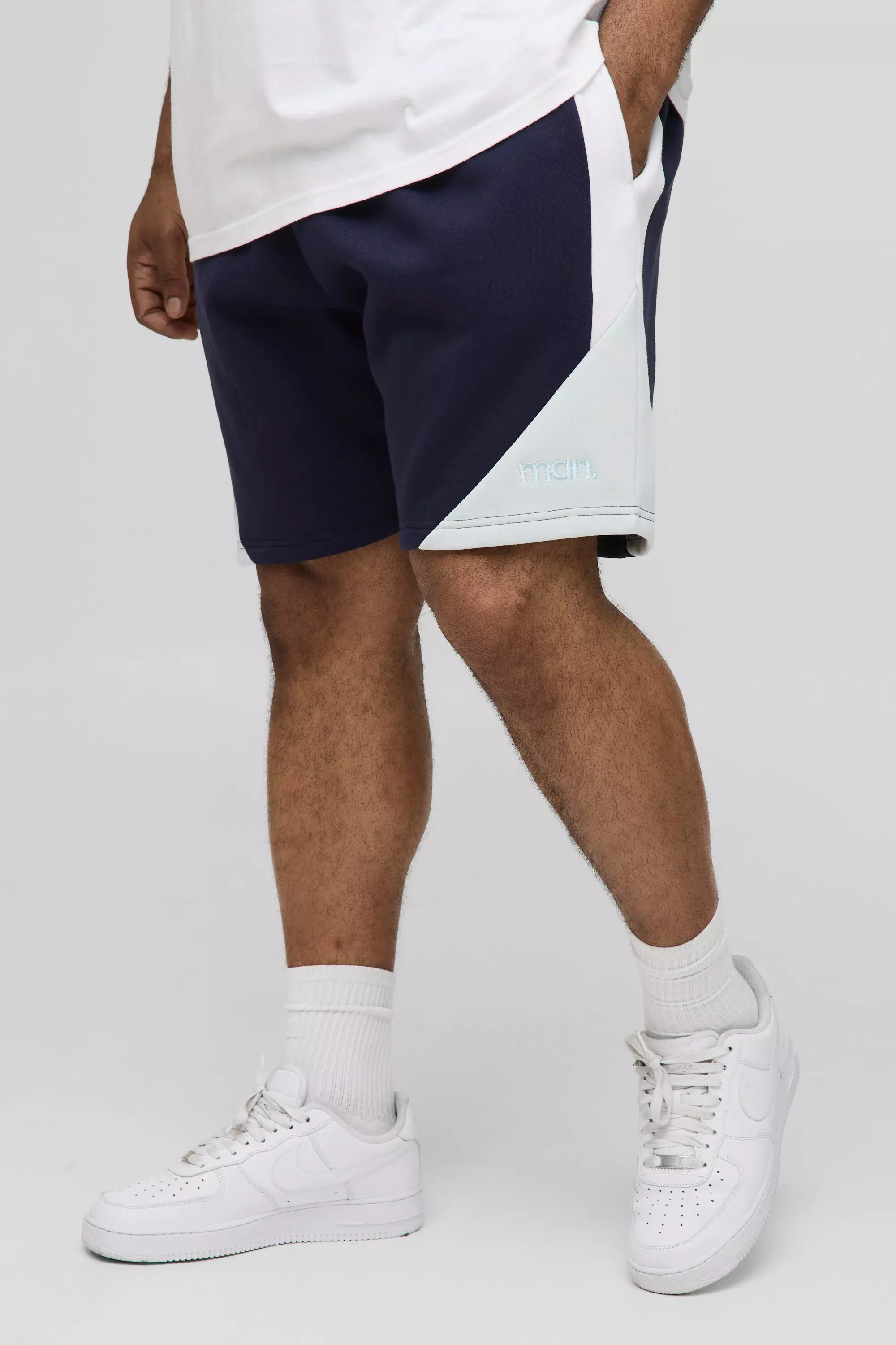 Plus Man Colour Block Relaxed Jersey Shorts | boohooMAN UK