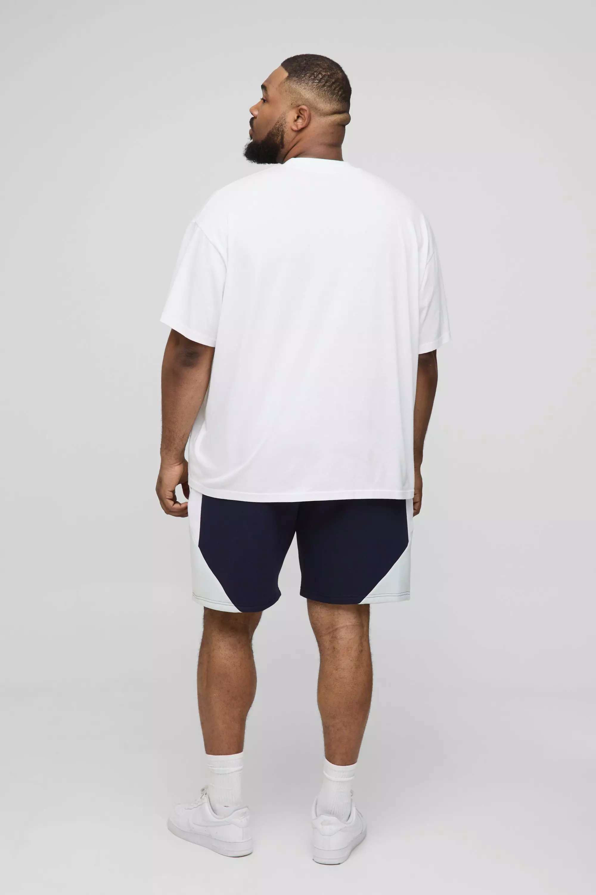 Plus Man Colour Block Relaxed Jersey Shorts | boohooMAN UK