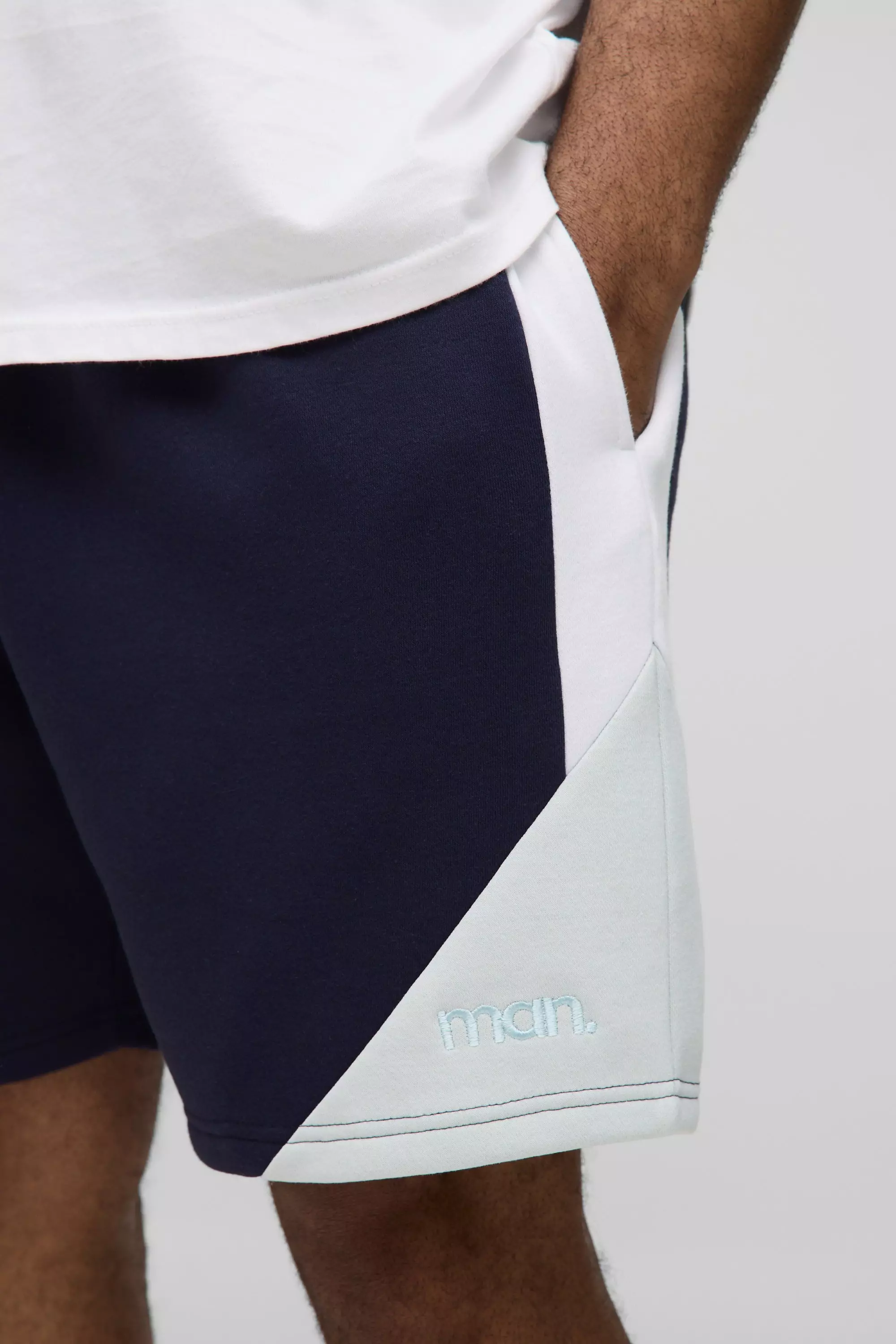 Plus Man Colour Block Relaxed Jersey Shorts | boohooMAN UK