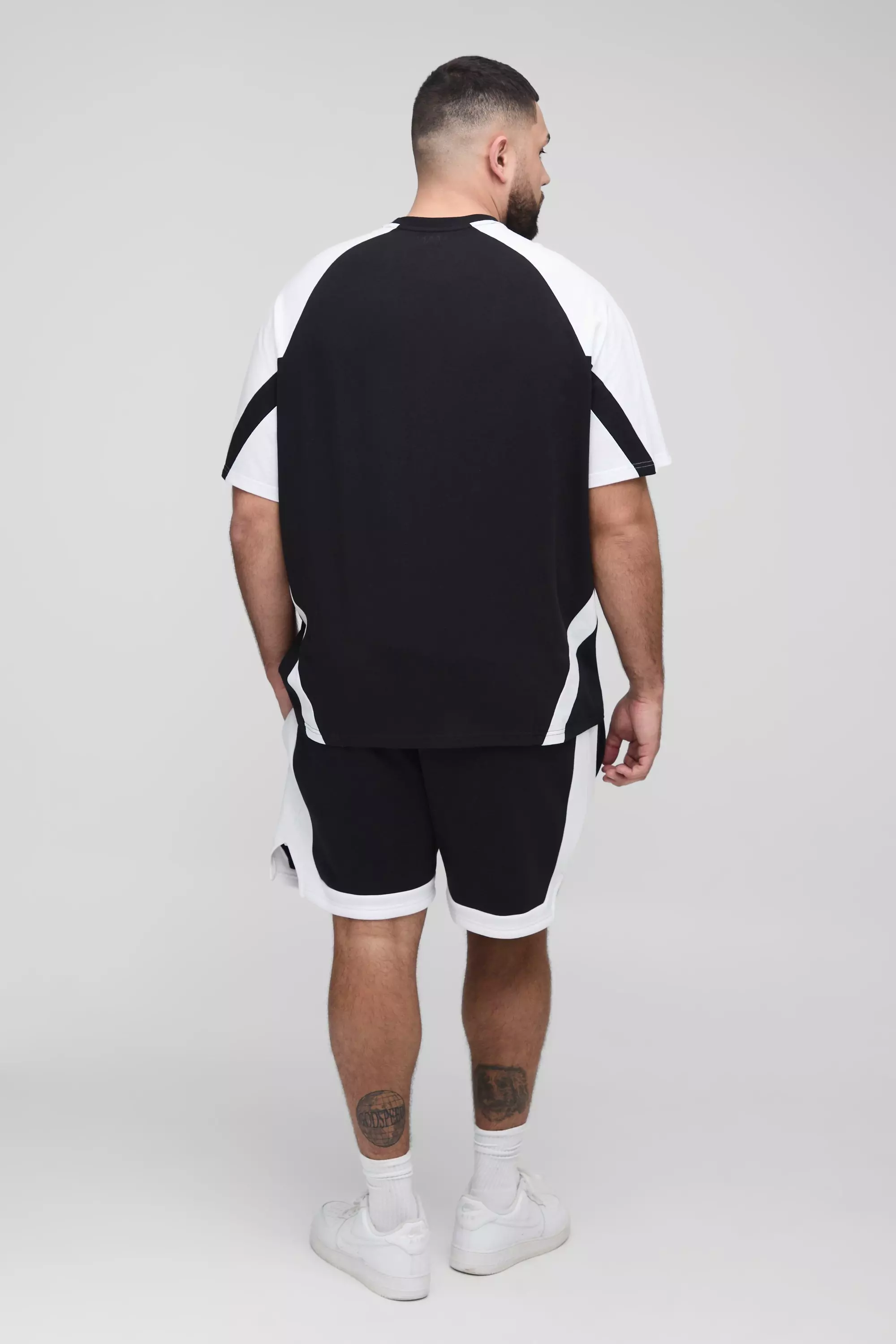 Black Plus Oversized Man Colour Block T-Shirt and Short Set alternative image