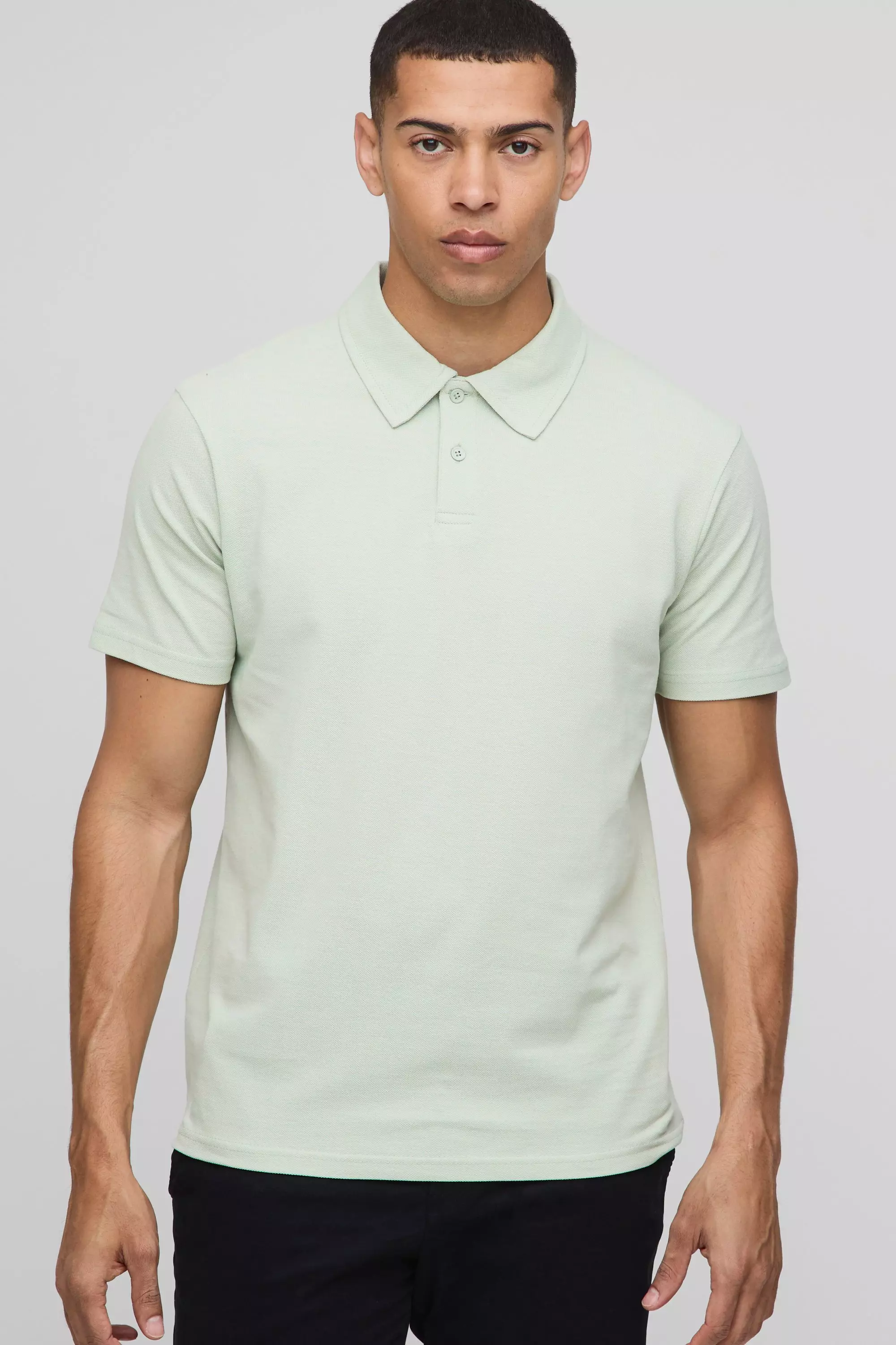 Polo Basic Slim Fit In Piqué, Sage immagine alternativa