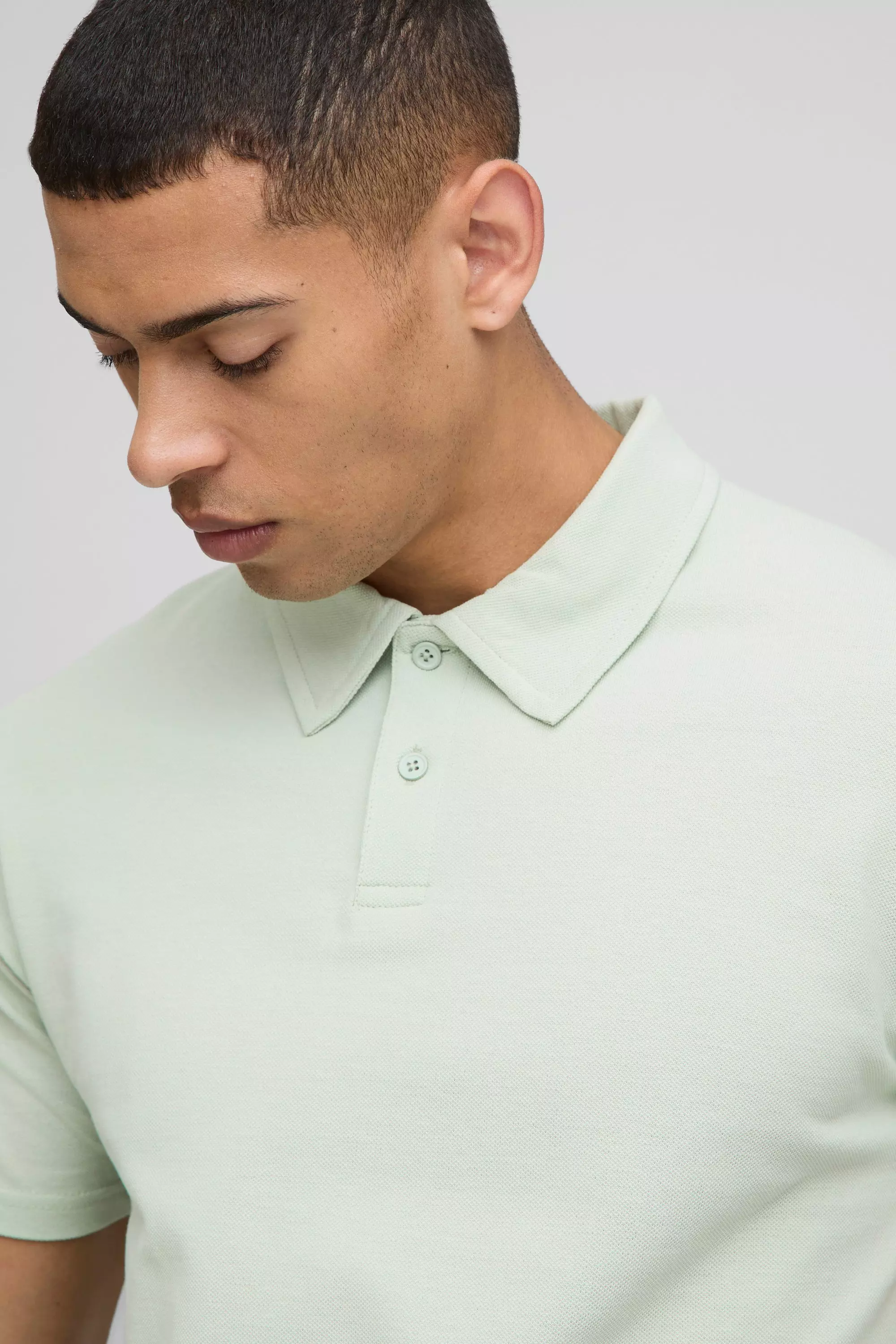 Polo Basic Slim Fit In Piqué, Sage immagine alternativa