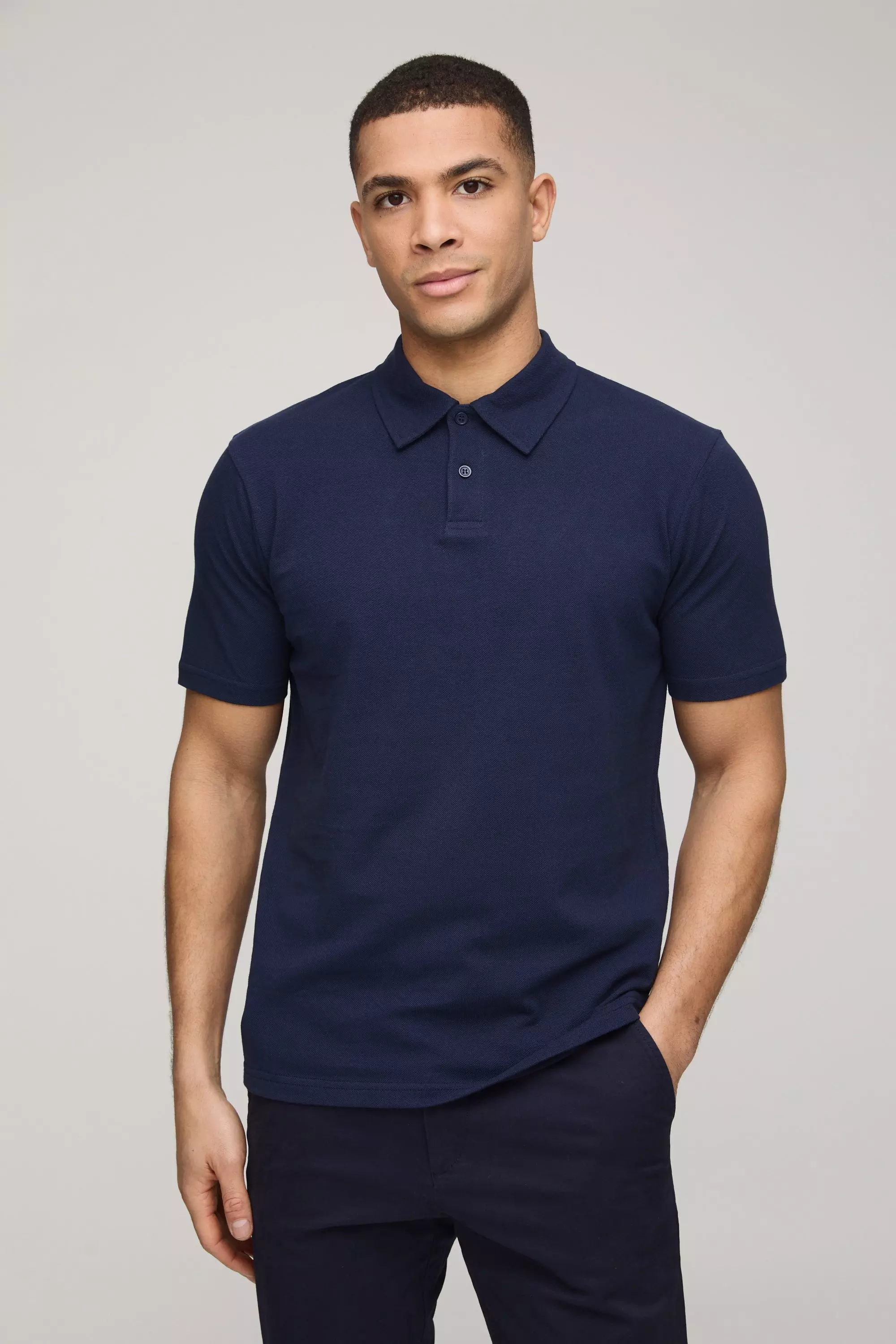 Slim-Fit Basic Pique Poloshirt, Navy alternatives Bild